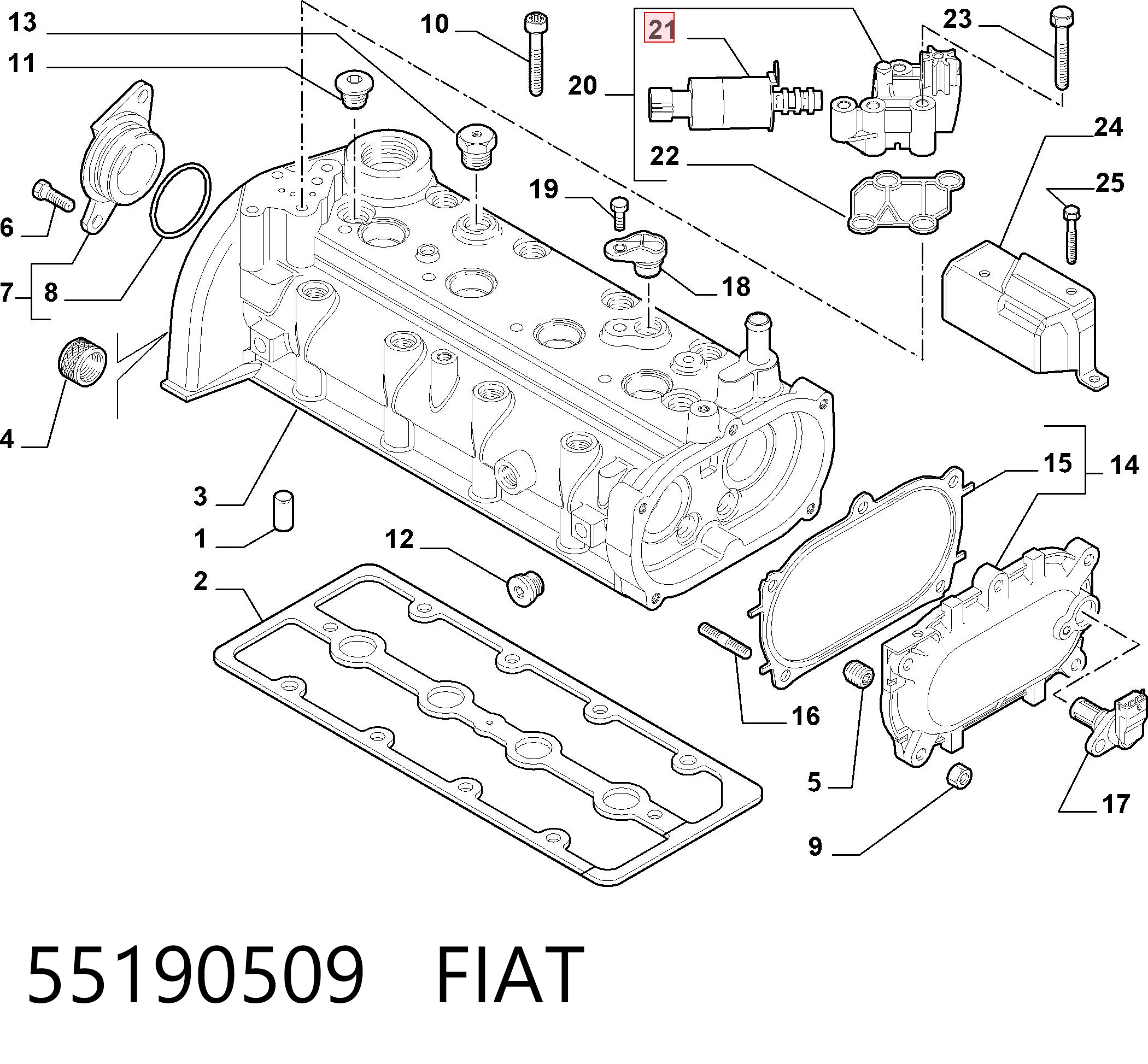 55190509 Fiat/Alfa/Lancia Válvula eletromagnética de posição (de fases) da árvore distribuidora