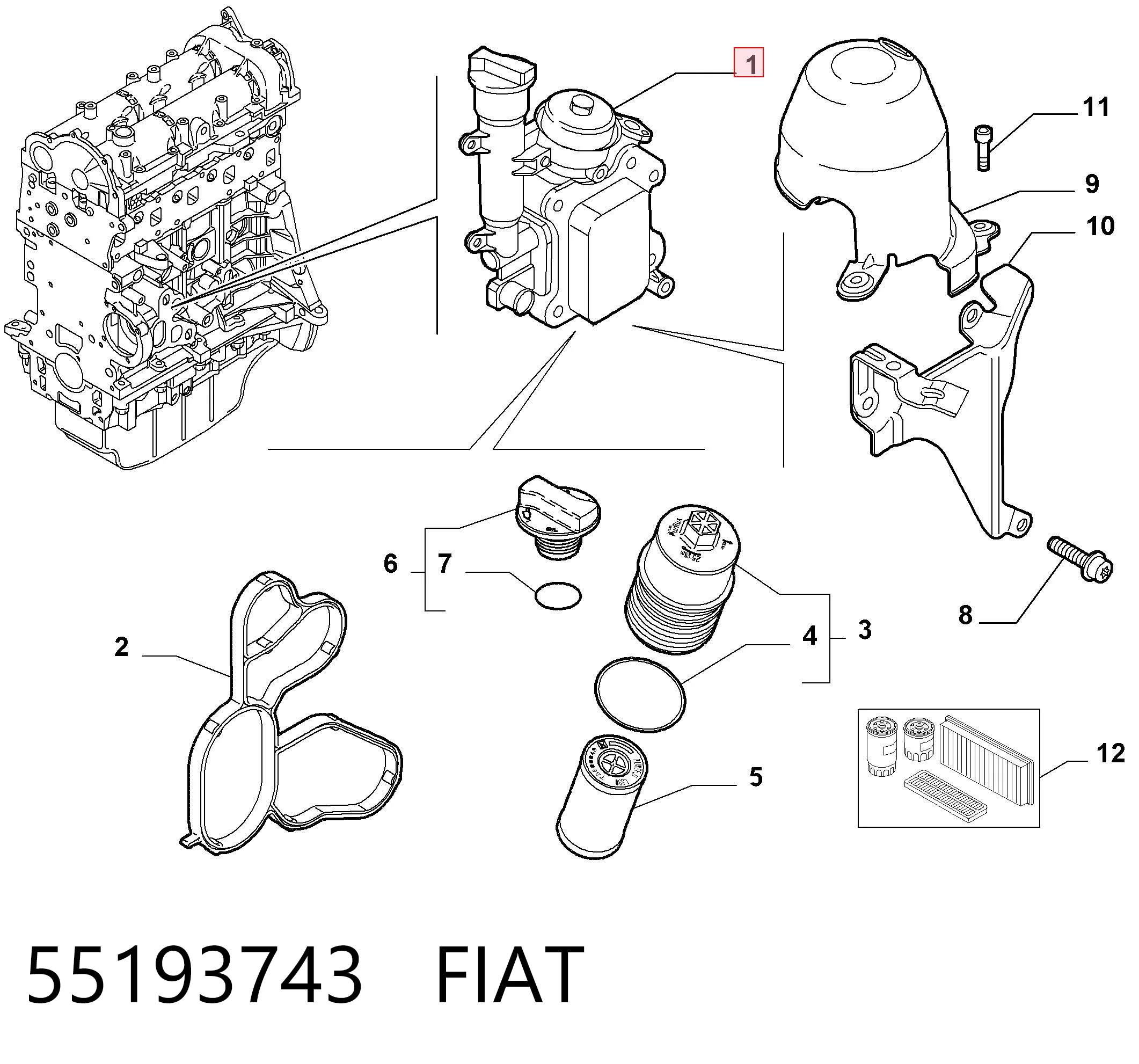55193743 Fiat/Alfa/Lancia Caixa do filtro de óleo