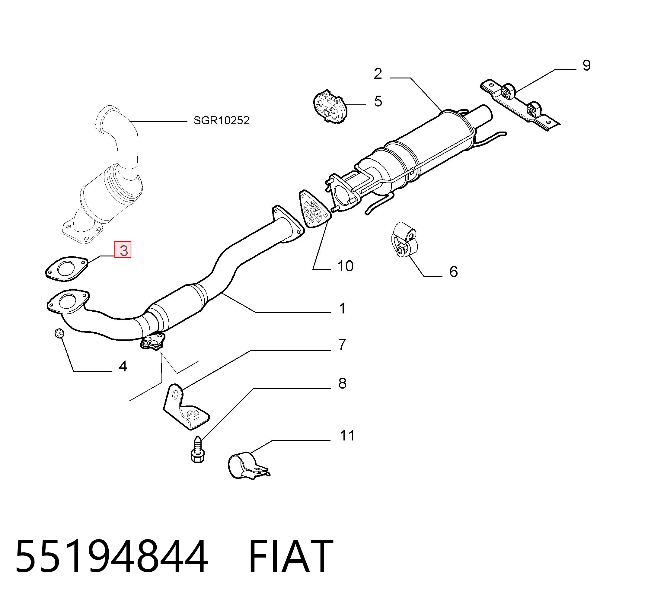 55194844 Fiat/Alfa/Lancia Vedante de tubo de admissão do silenciador