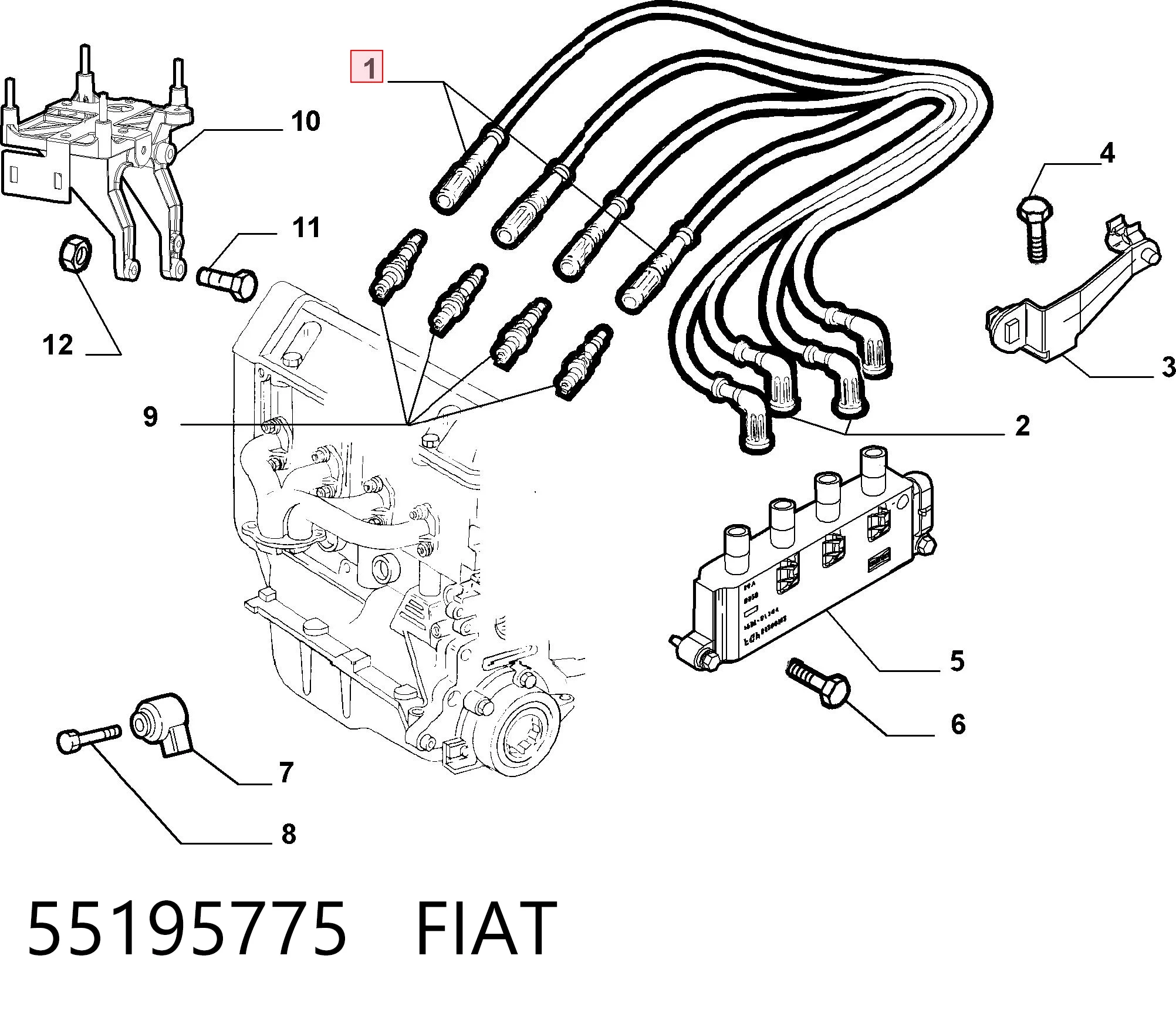 55195775 Fiat/Alfa/Lancia Fios de alta voltagem, kit