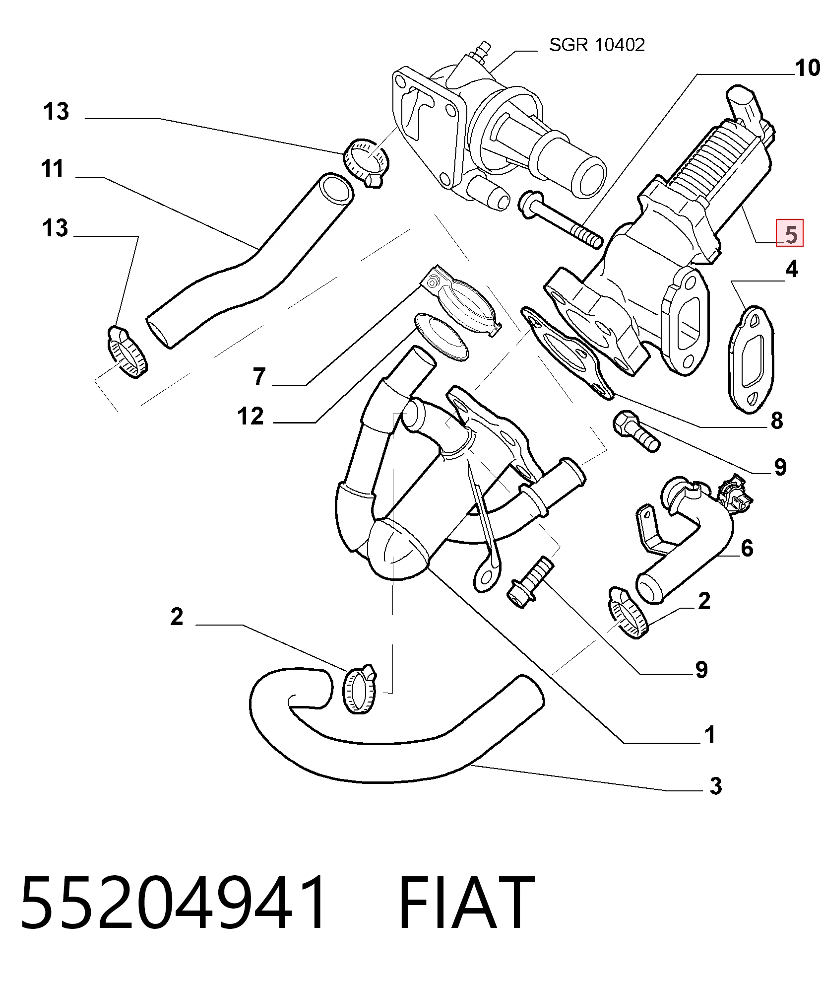 55204941 Fiat/Alfa/Lancia Válvula EGR de recirculação dos gases