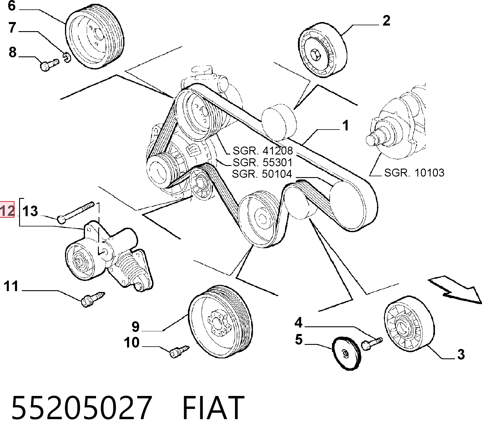 55205027 Fiat/Alfa/Lancia Reguladora de tensão da correia de transmissão