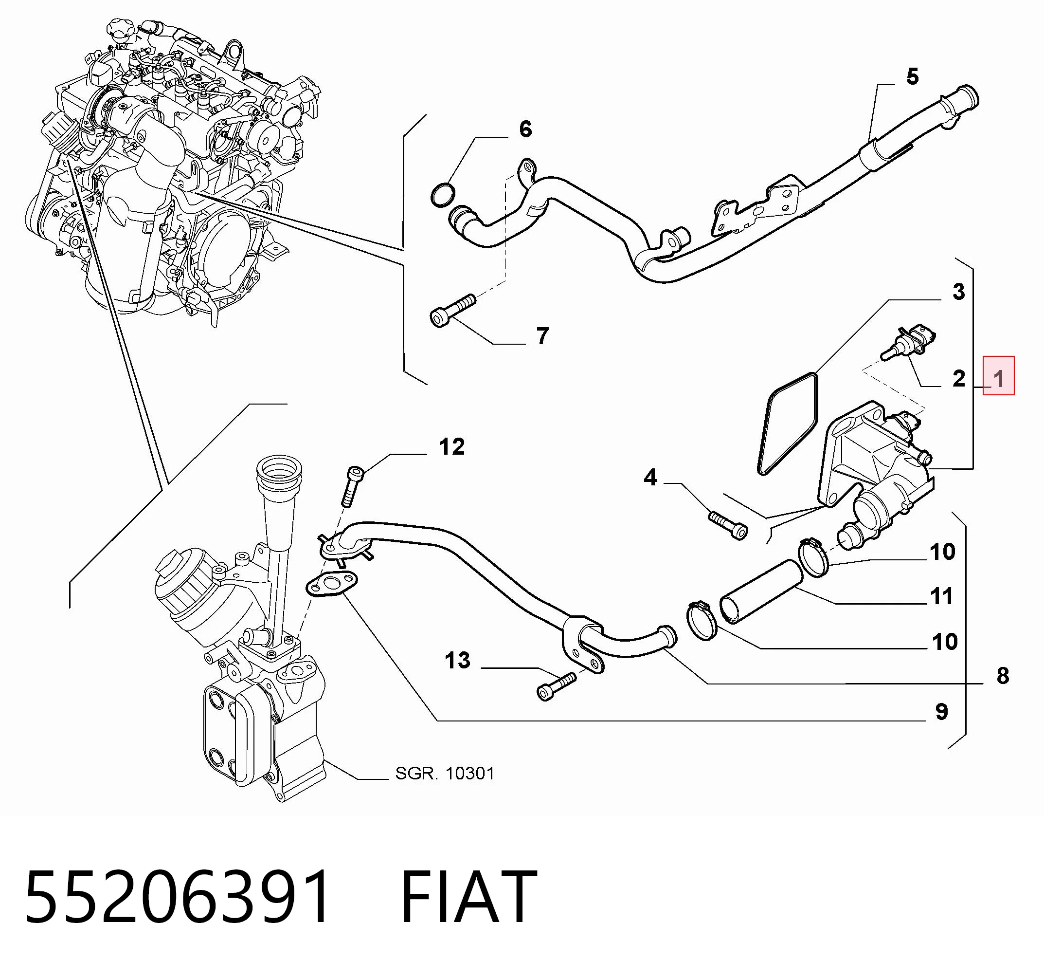 55206391 Fiat/Alfa/Lancia Caixa do termostato