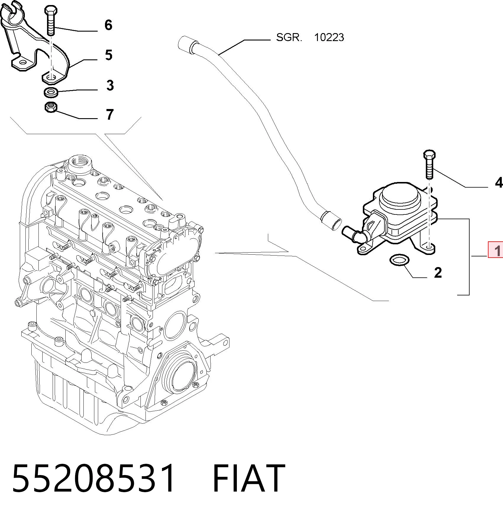 55208531 Fiat/Alfa/Lancia Separador de óleo (separador) do sistema de ventilação de cárter