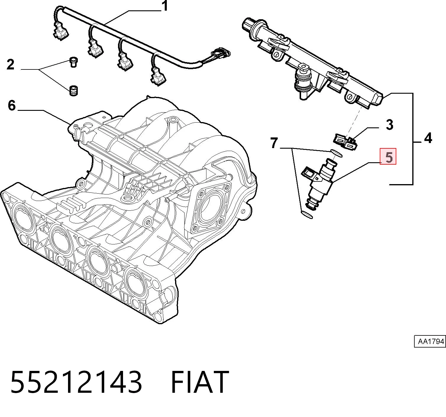 55212143 Fiat/Alfa/Lancia Injetor de injeção de combustível