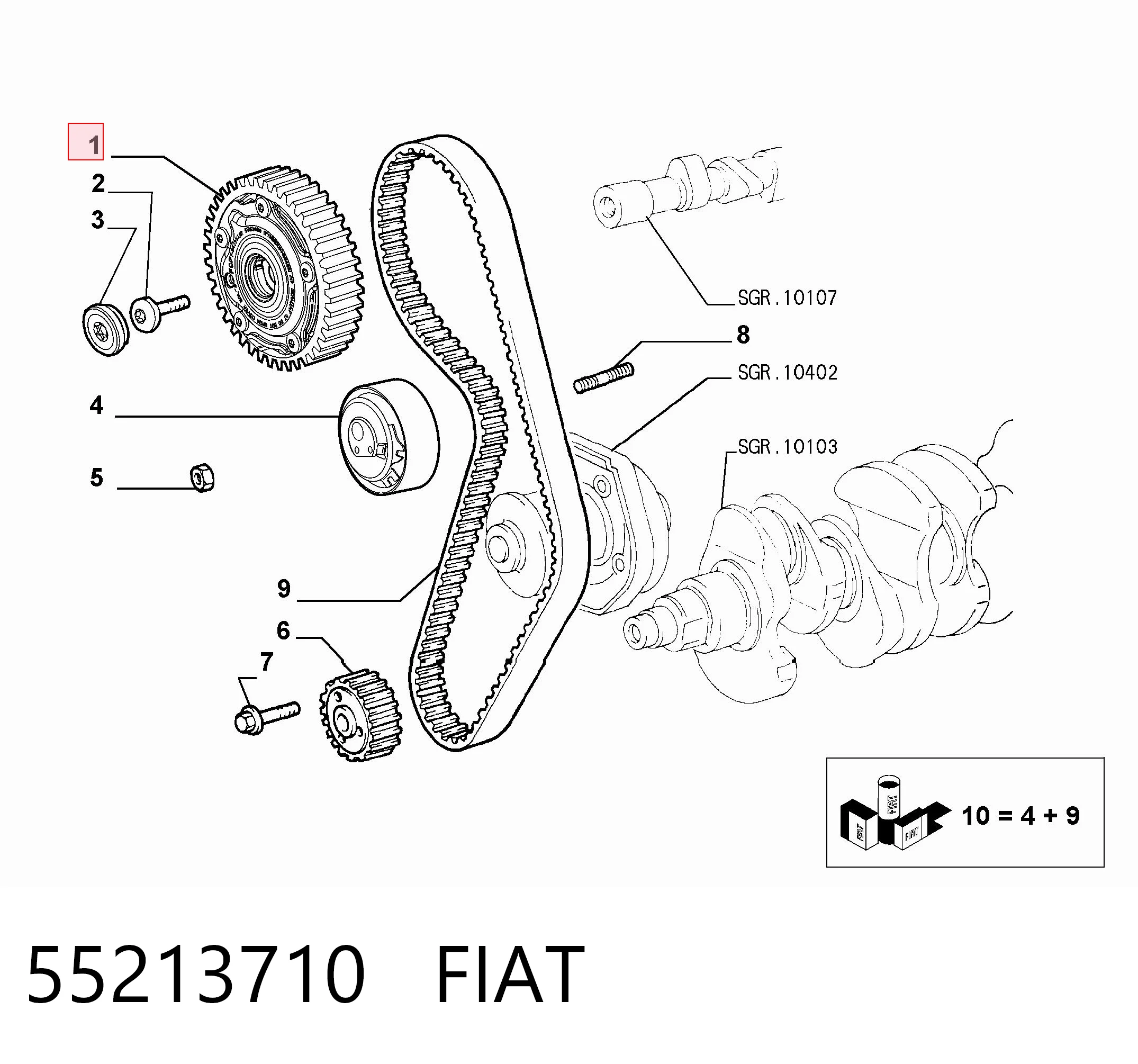 55213710 Fiat/Alfa/Lancia Engrenagem de cadeia da roda dentada da árvore distribuidora de motor