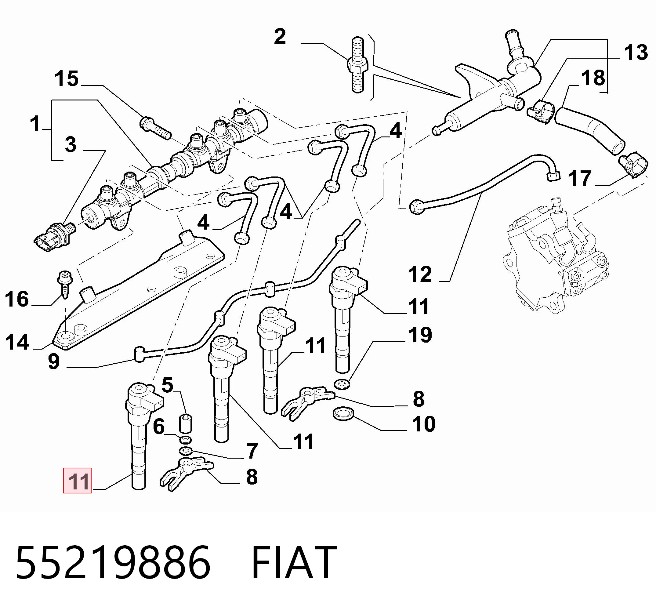 55219886 Fiat/Alfa/Lancia Injetor de injeção de combustível