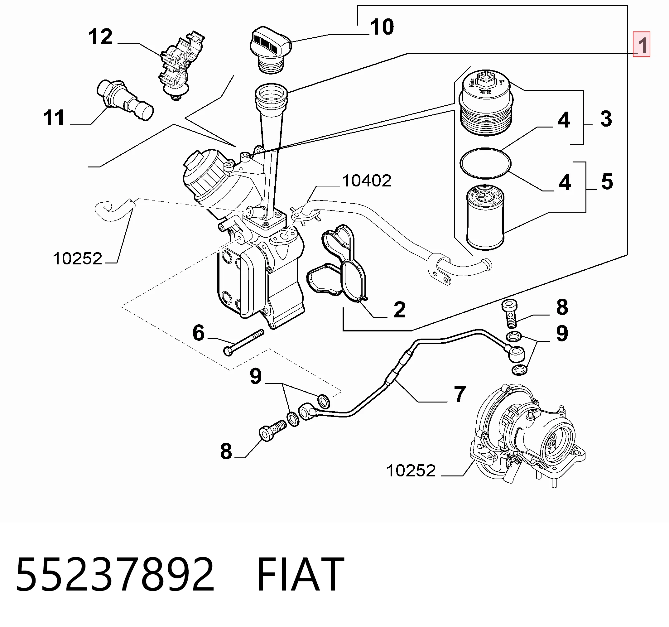 55237892 Fiat/Alfa/Lancia Caixa do filtro de óleo