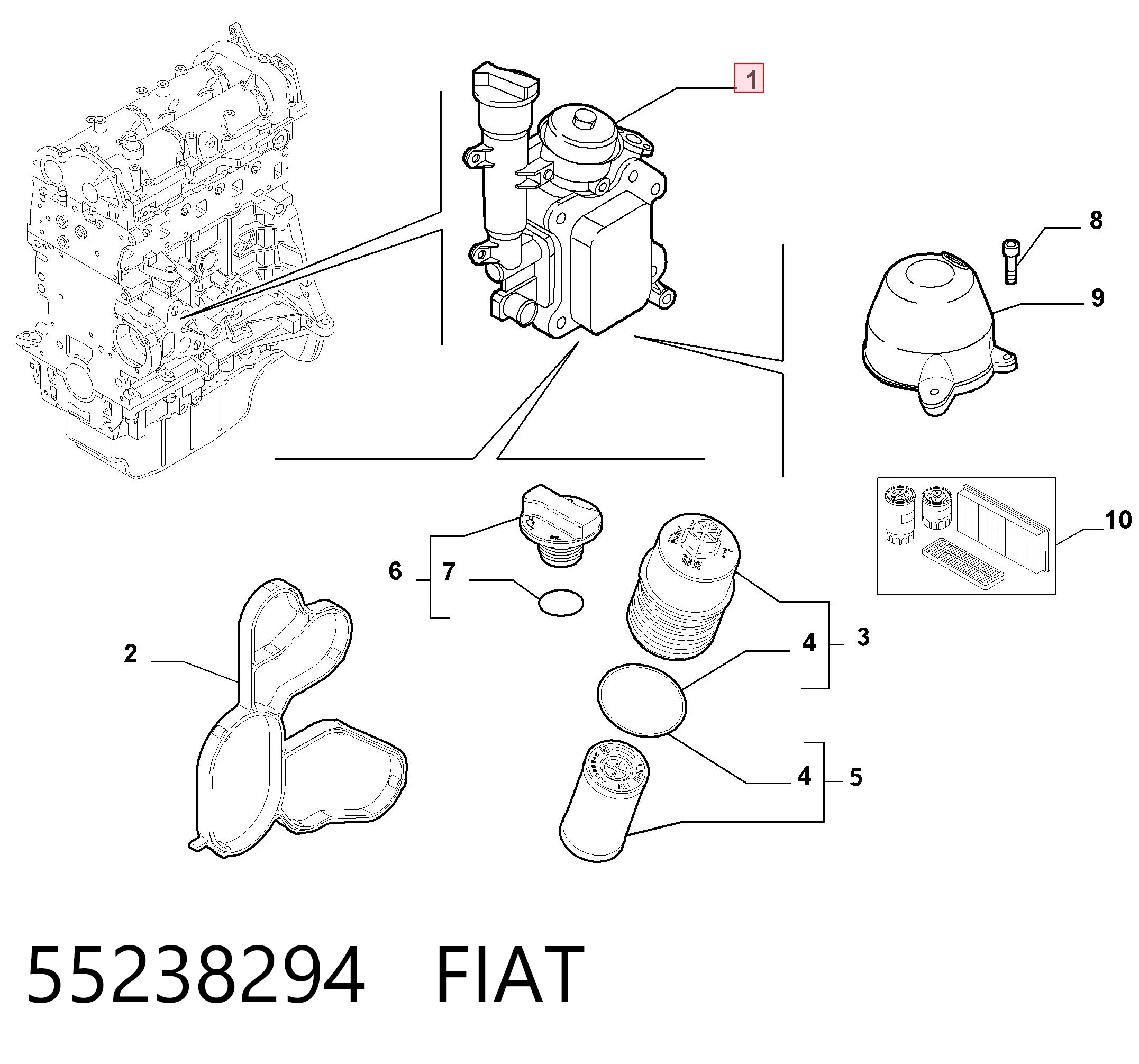 55238294 Fiat/Alfa/Lancia Caixa do filtro de óleo
