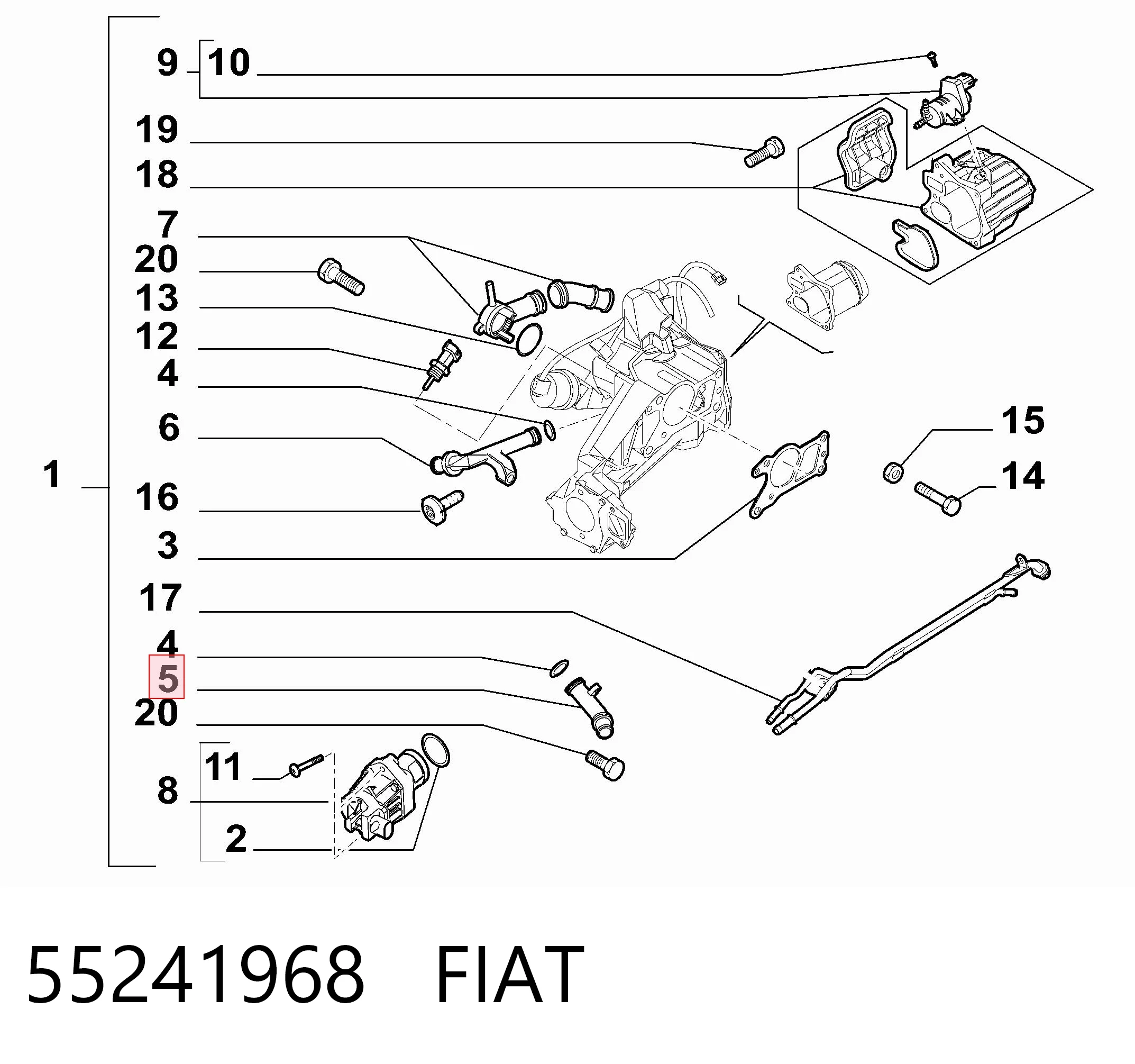 Cano derivado do sistema de recirculação dos gases de escape EGR Peugeot/Citroen 55241968