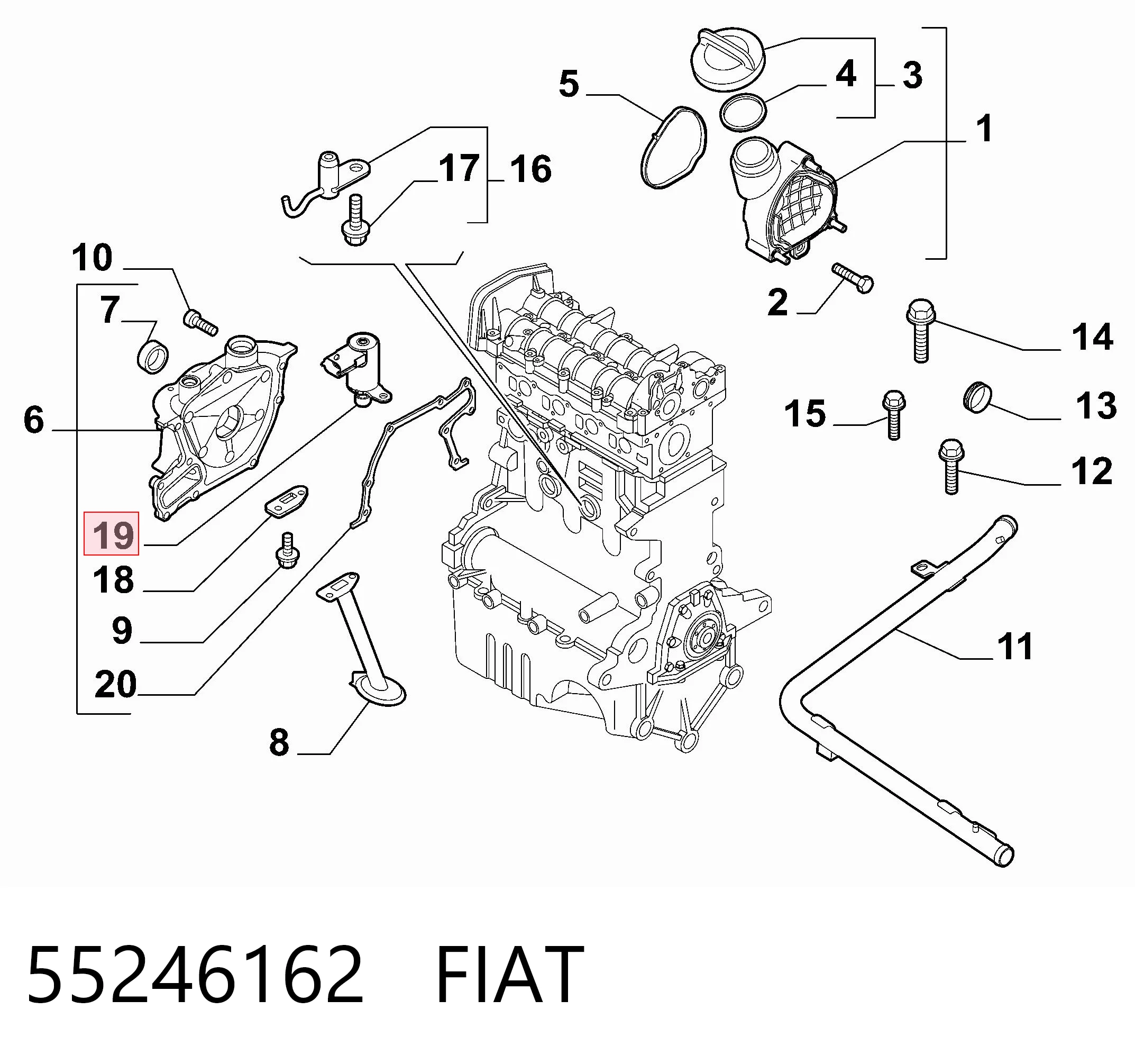 55246162 Fiat/Alfa/Lancia Válvula de regulação de pressão de óleo