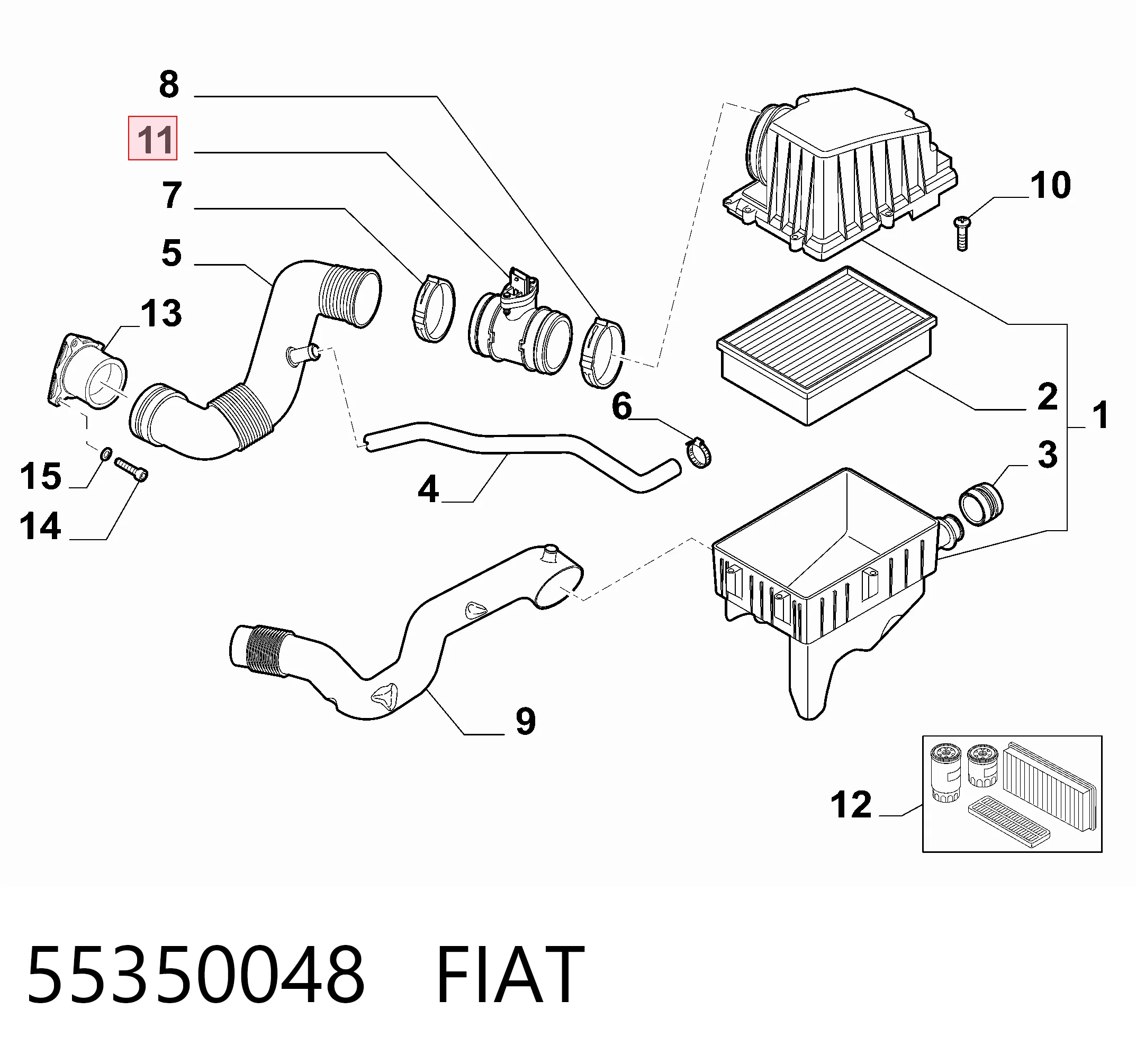 55350048 Fiat/Alfa/Lancia Sensor de fluxo (consumo) de ar, medidor de consumo M.A.F. - (Mass Airflow)