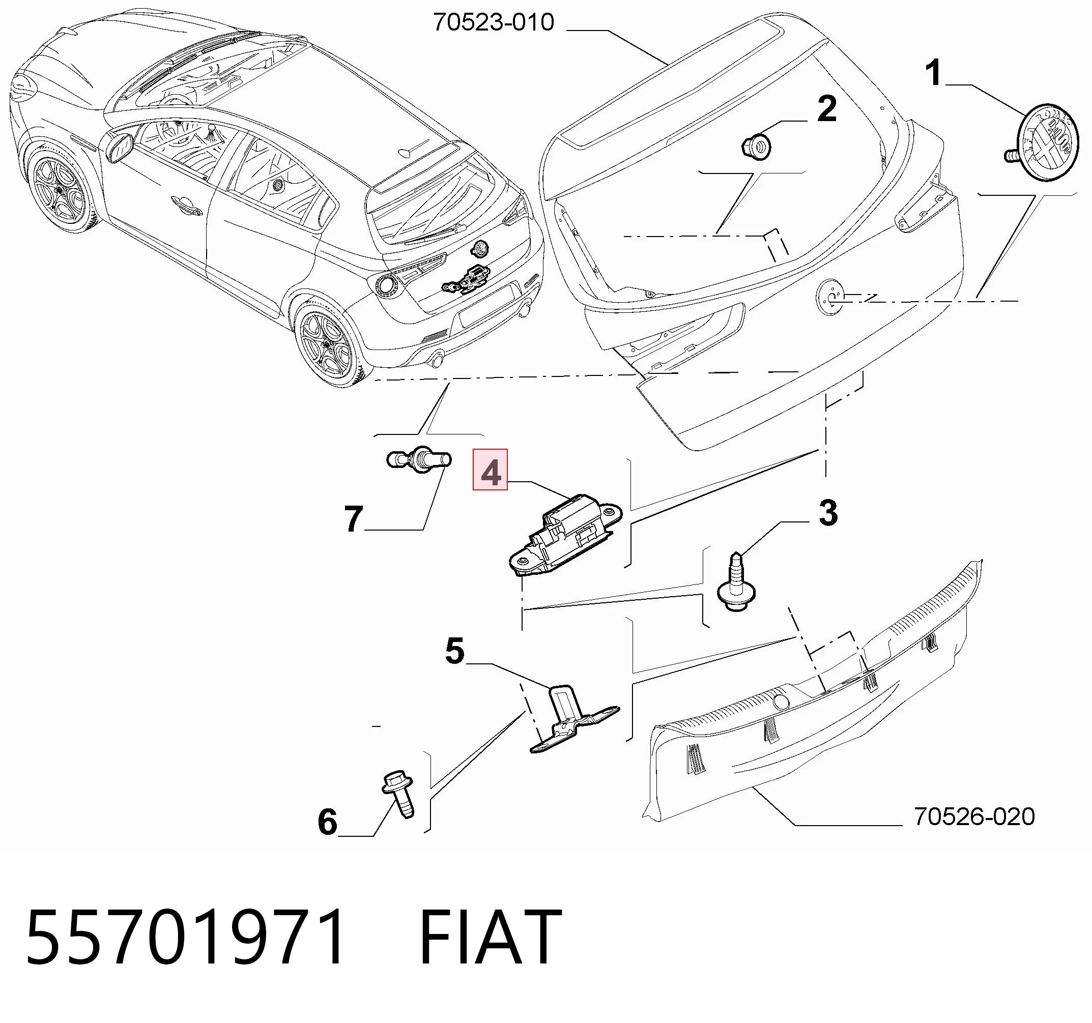 55701971 Fiat/Alfa/Lancia Fecho de tampa de porta-malas (de 3ª/5ª porta traseira)