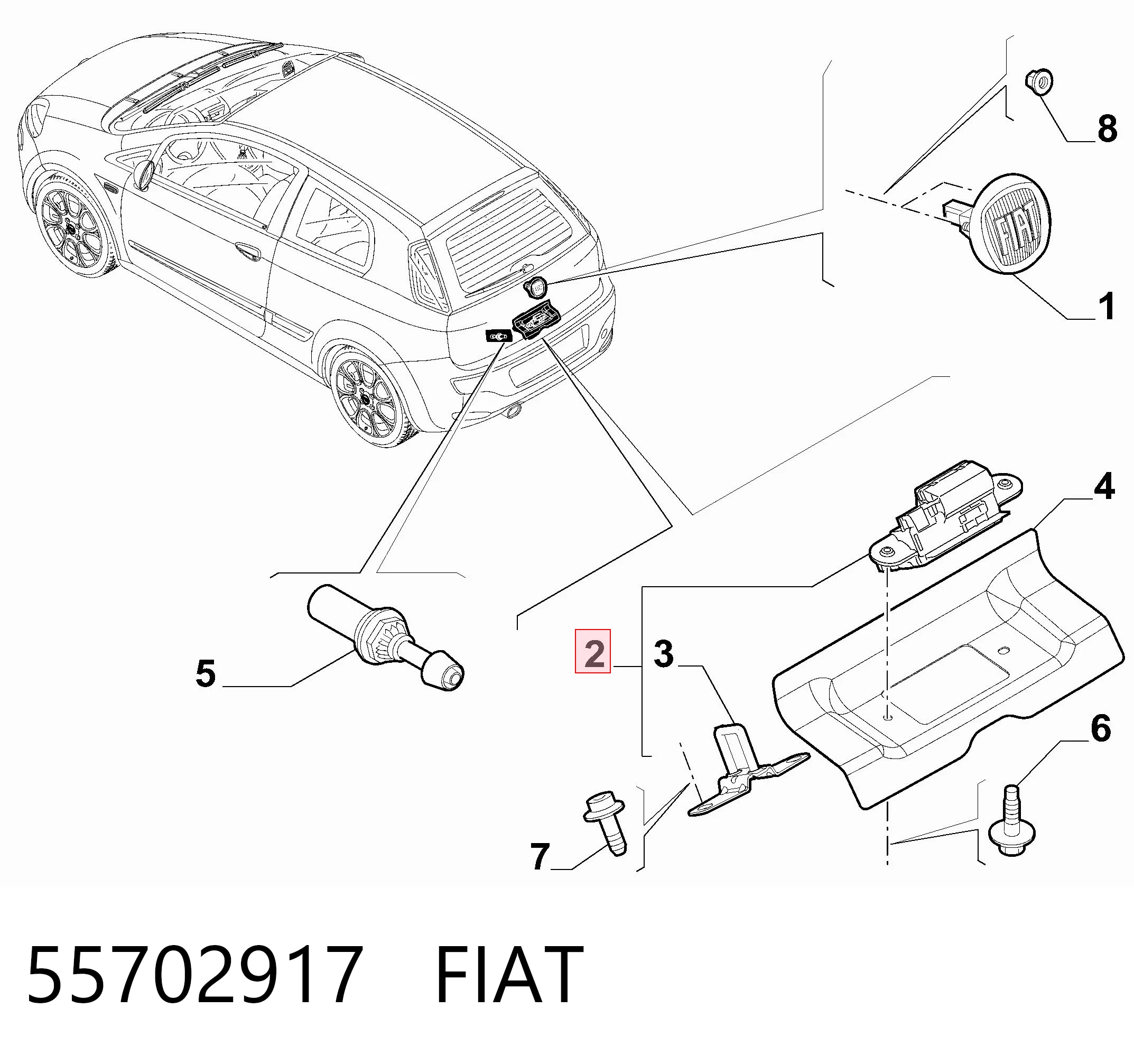 55702917 Fiat/Alfa/Lancia Fecho de tampa de porta-malas (de 3ª/5ª porta traseira)