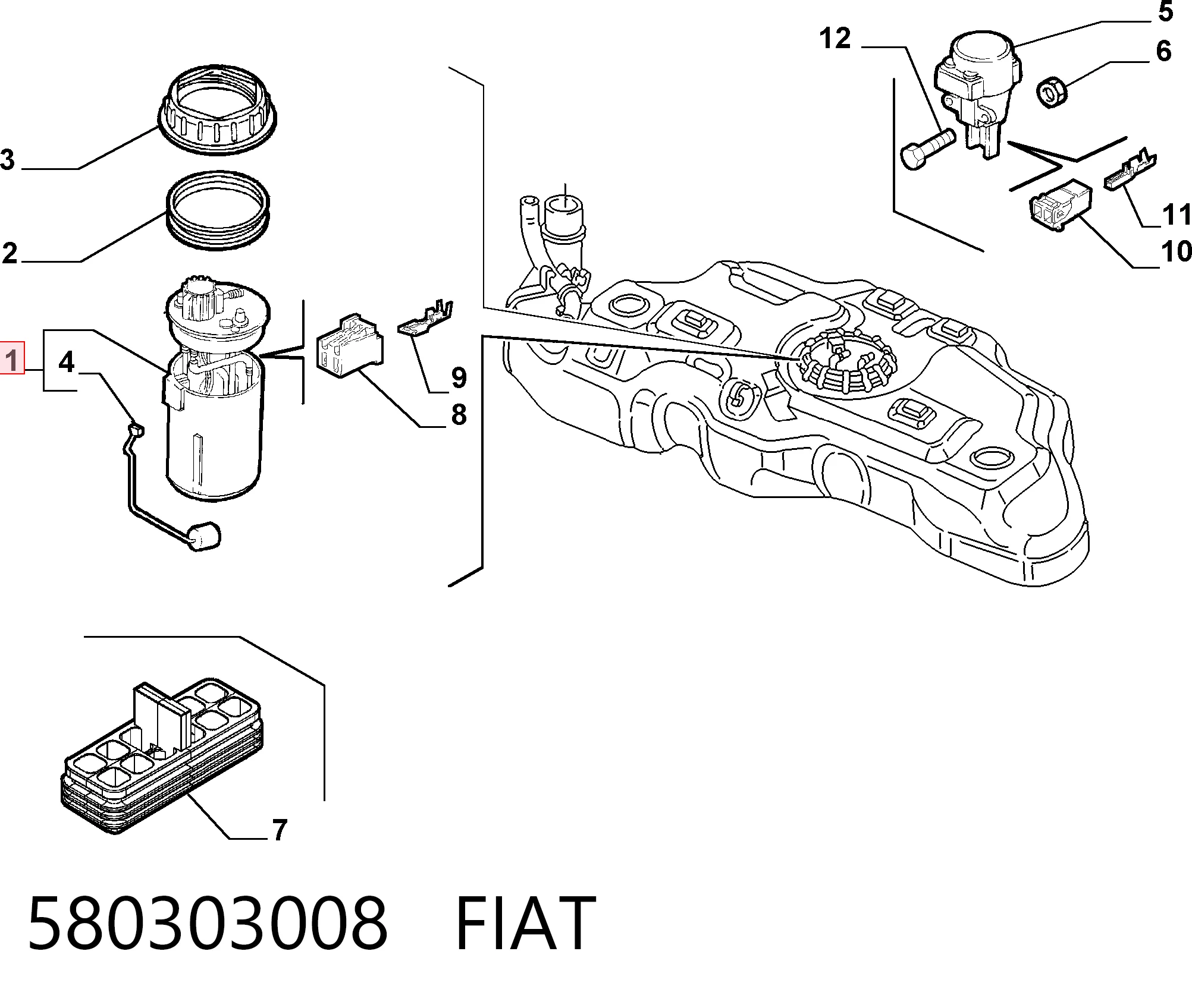 580303008 Fiat/Alfa/Lancia Módulo de bomba de combustível com sensor do nível de combustível