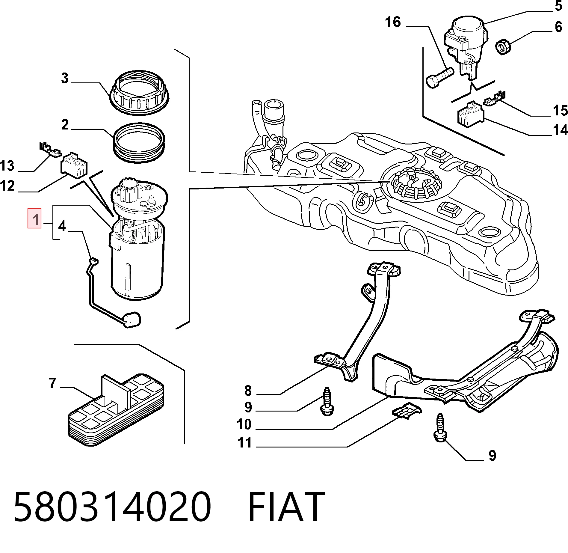 Módulo de bomba de combustível com sensor do nível de combustível 580314020 Peugeot/Citroen