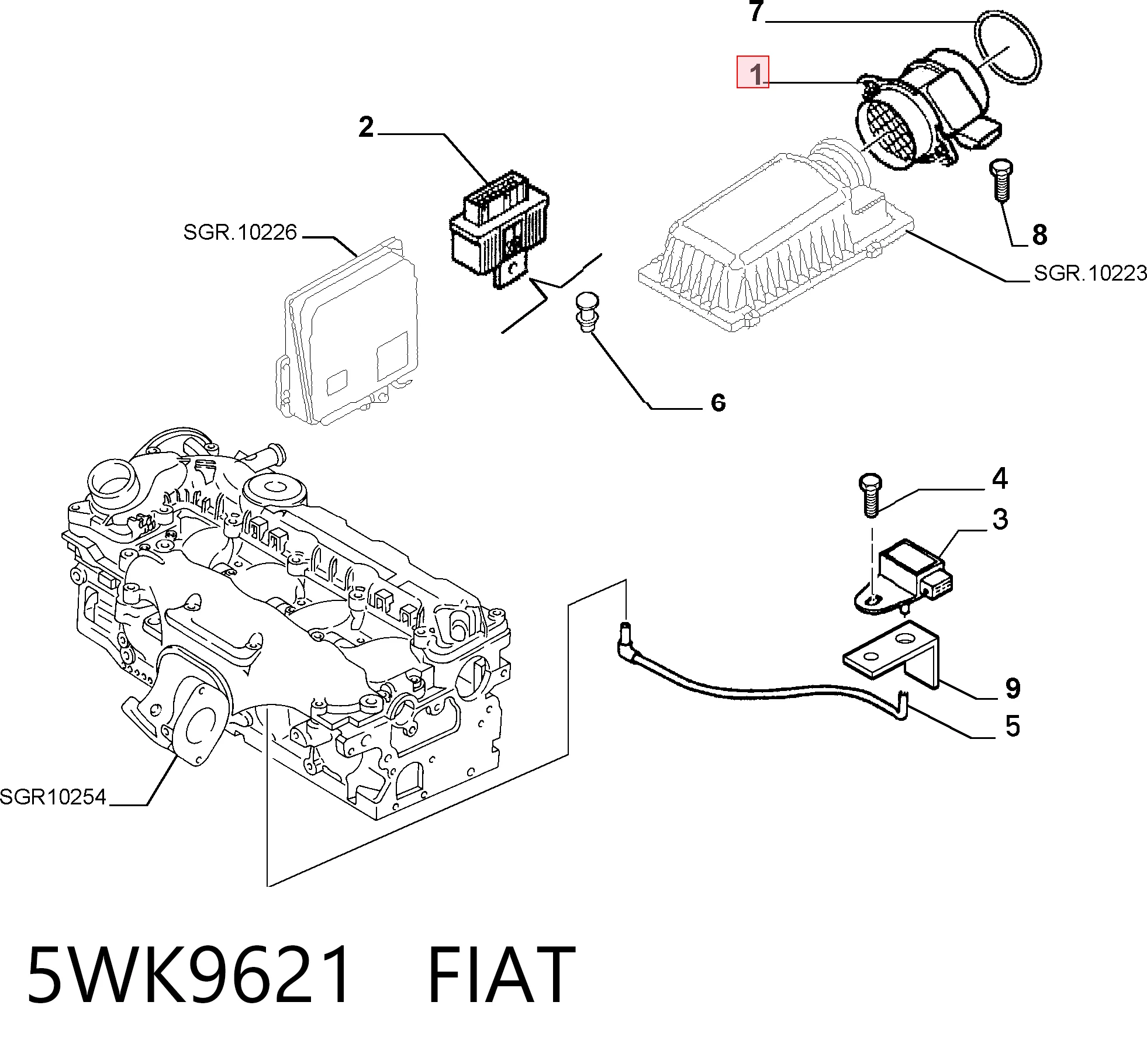 5WK9621 Fiat/Alfa/Lancia Sensor de fluxo (consumo) de ar, medidor de consumo M.A.F. - (Mass Airflow)