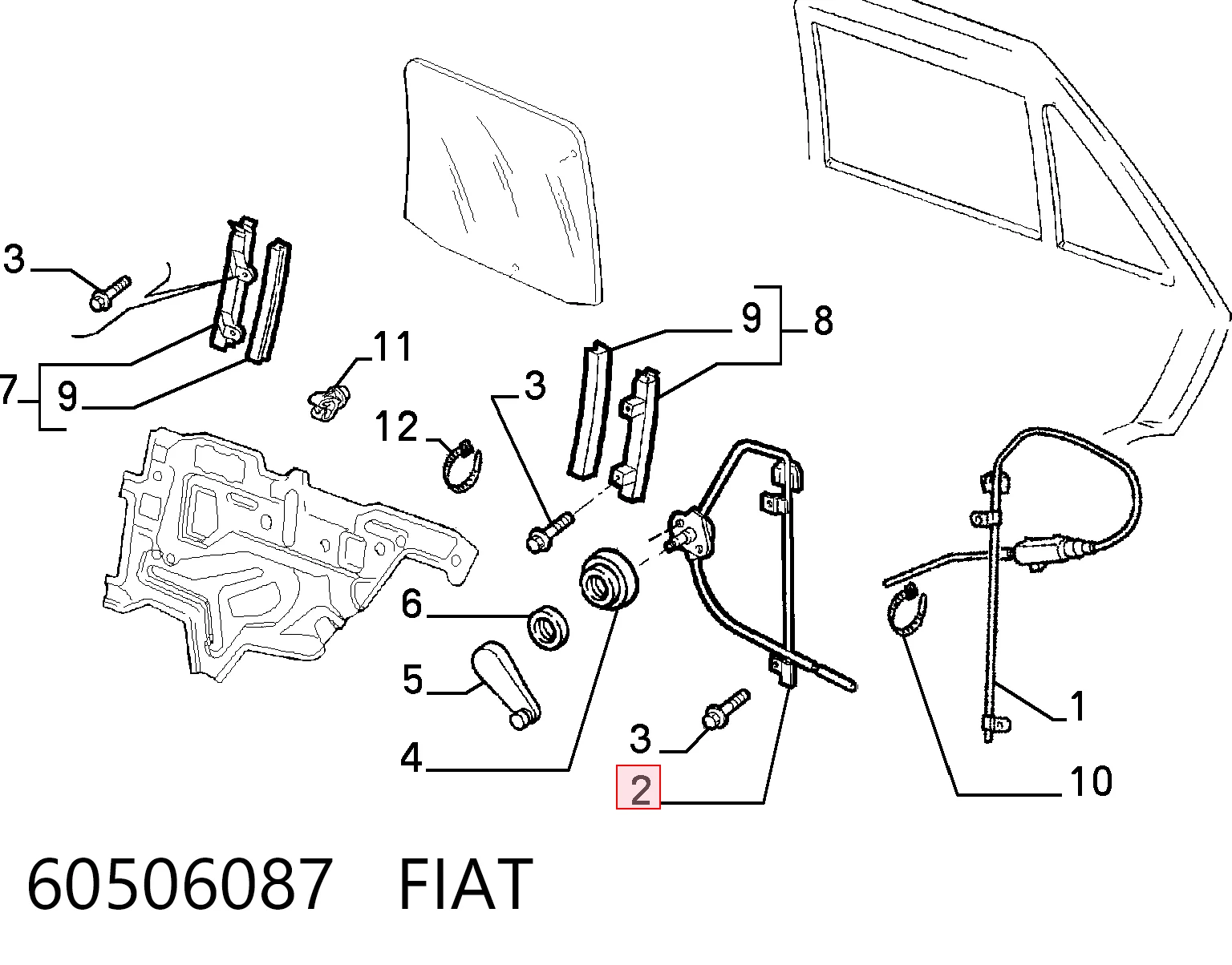 Mecanismo de acionamento de vidro da porta dianteira direita para Fiat Tipo  160
