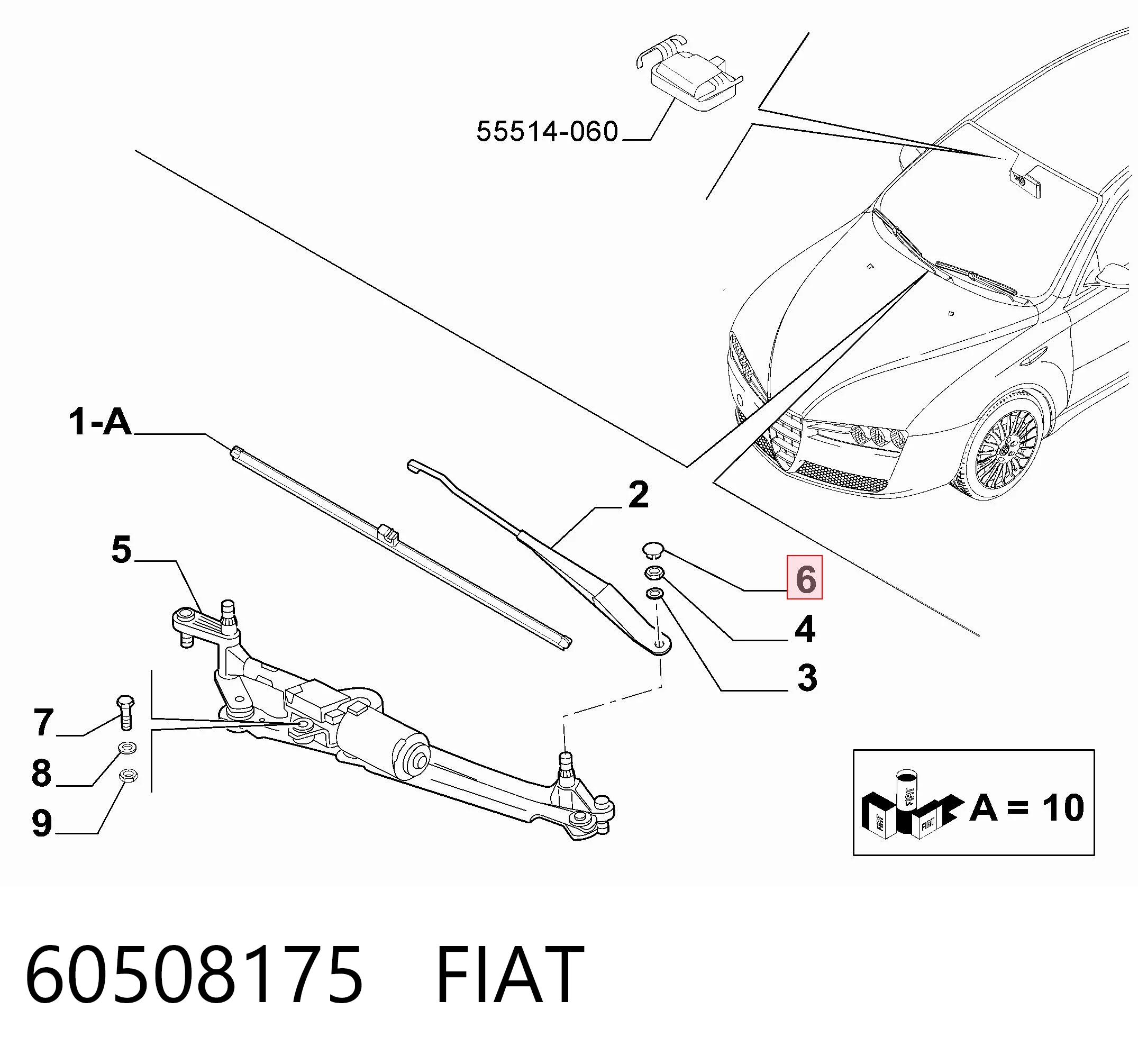 60508175 Chrysler Tampão de porca de fixação do braço dianteiro de limpador de pára-brisa