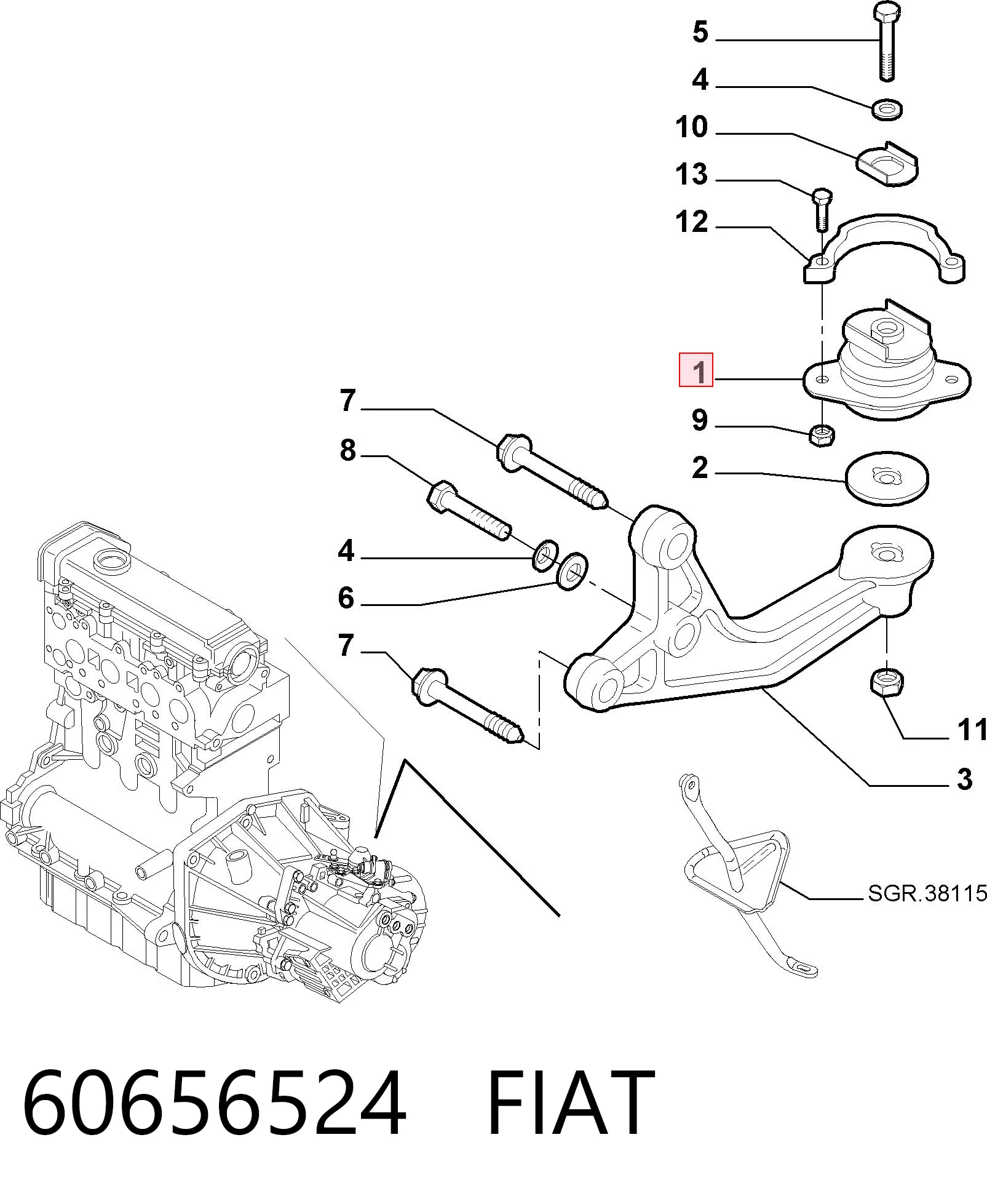 Coxim (suporte) traseiro de motor para Alfa Romeo 147  937