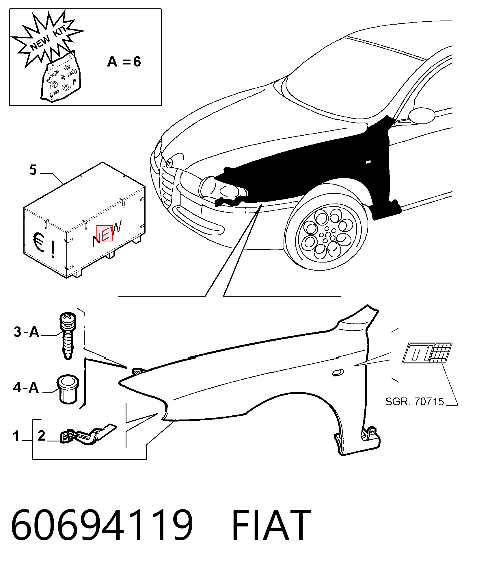 Pára-lama dianteiro direito para Alfa Romeo 147  937