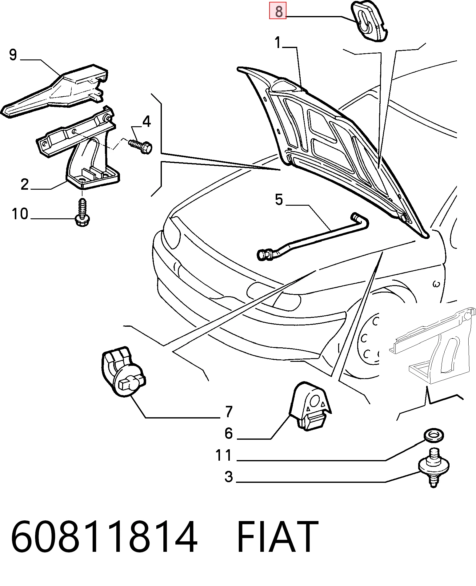 Fixador de suporte da capota 82467481 Chrysler
