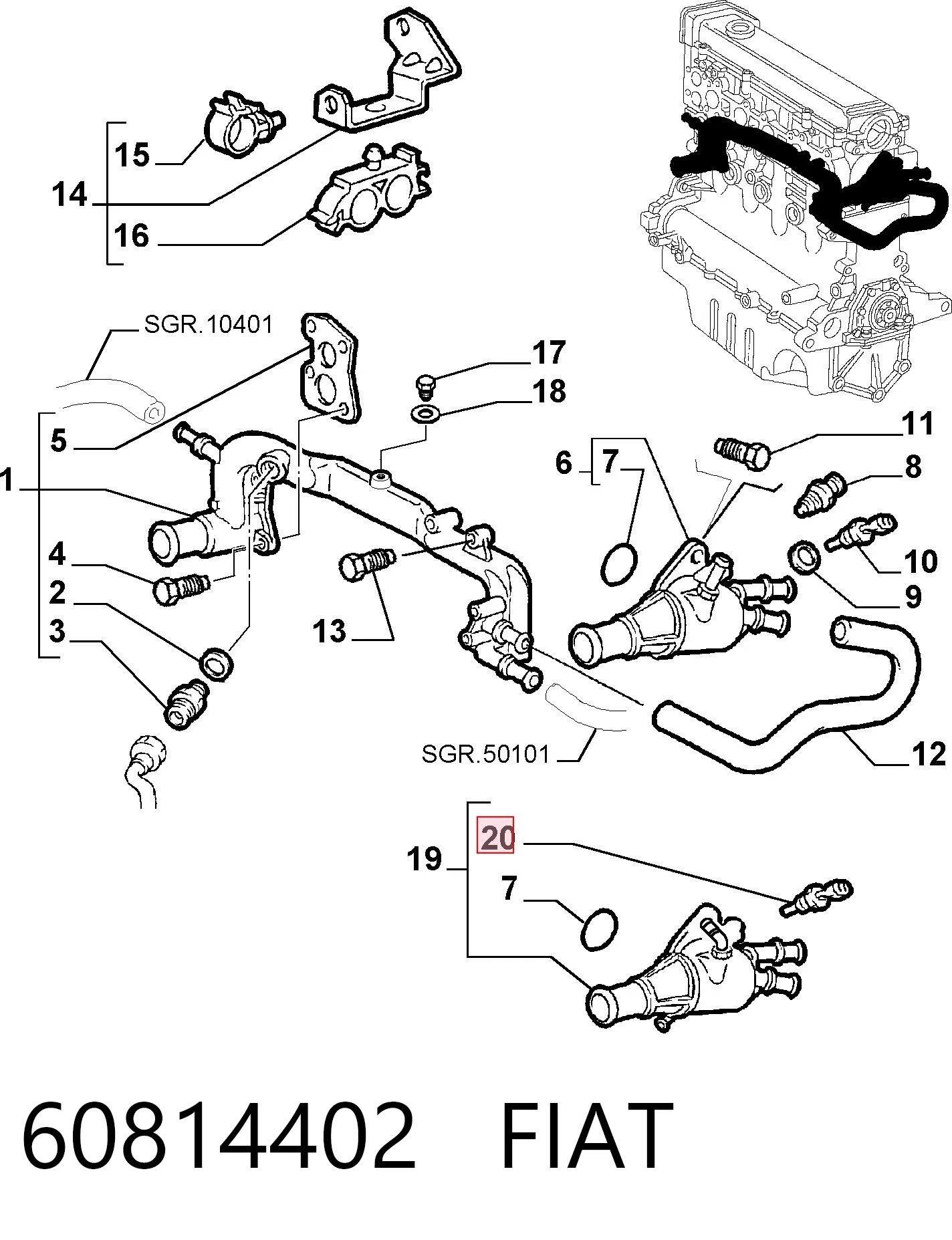60814402 Fiat/Alfa/Lancia Sensor de temperatura do fluido de esfriamento