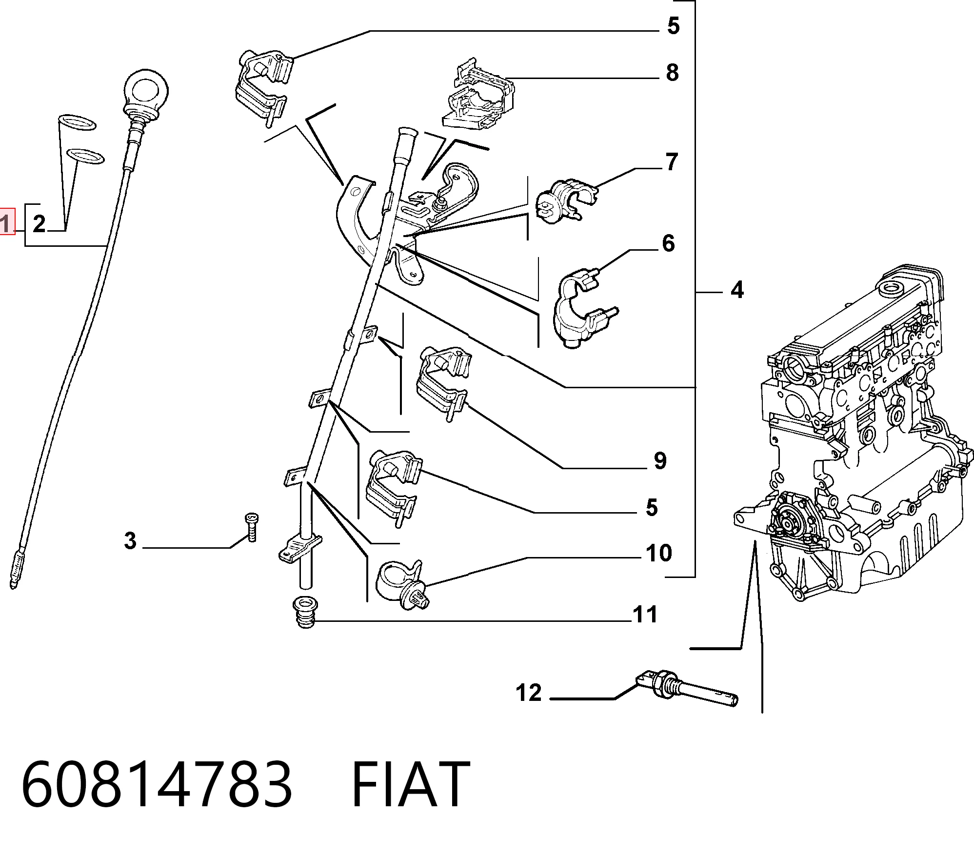 Sonda (indicador) do nível de óleo no motor Fiat Stilo  192