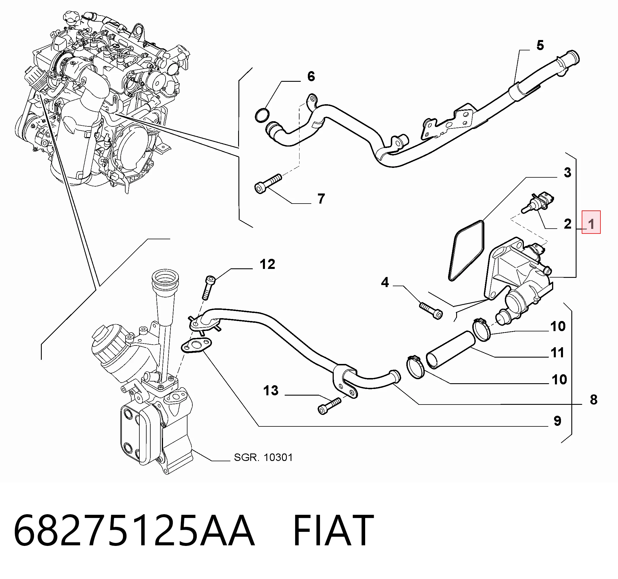 Caixa do termostato para Fiat Doblo 263