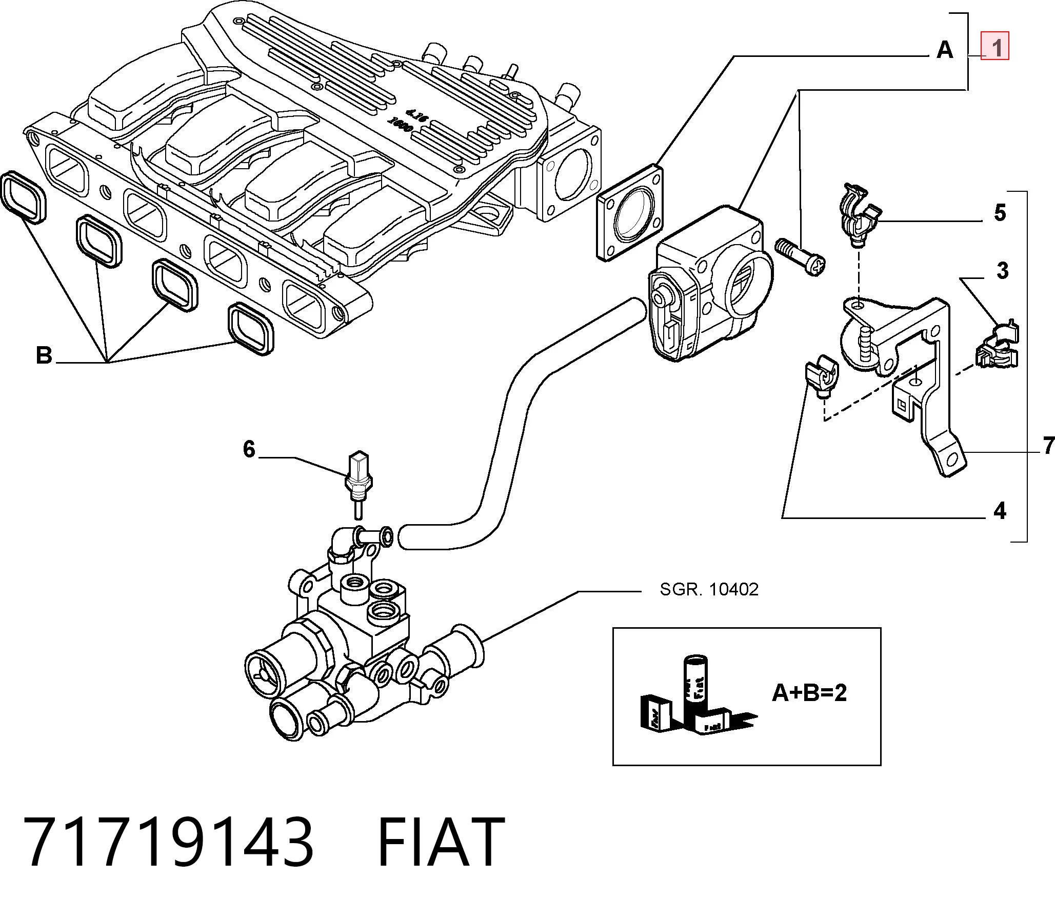 71719143 Fiat/Alfa/Lancia Válvula de borboleta montada