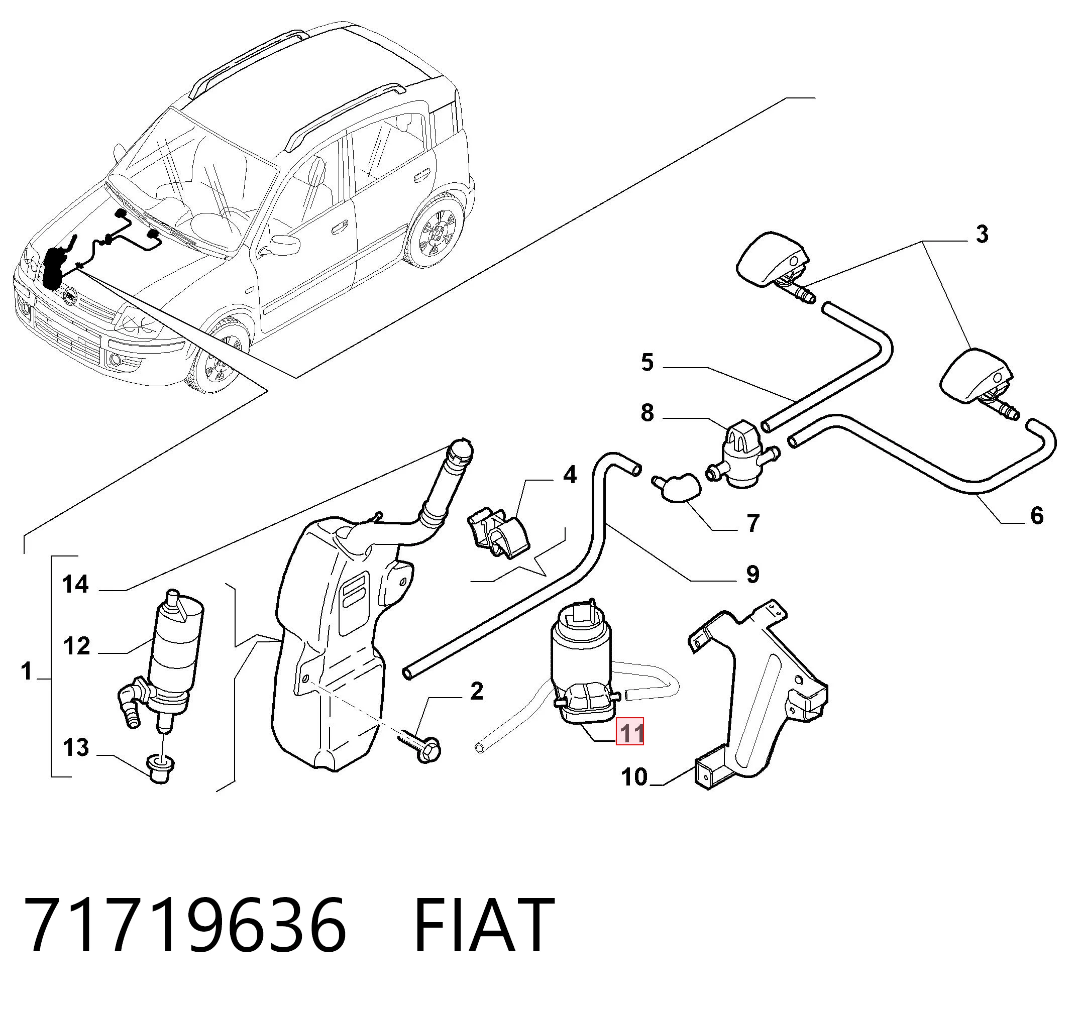 71719636 Fiat/Alfa/Lancia Bomba de motor de fluido para lavador de vidro dianteiro/traseiro