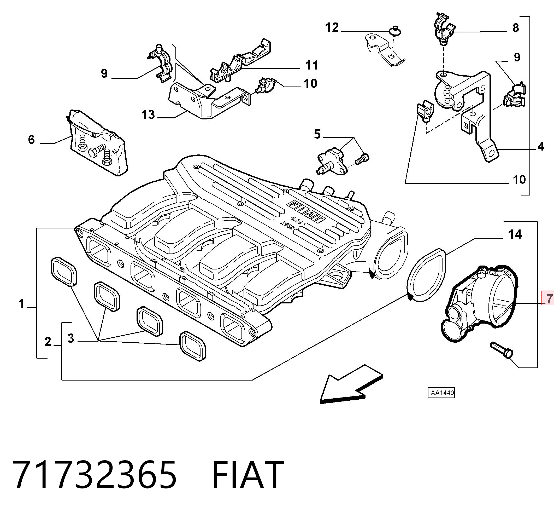 71732365 Fiat/Alfa/Lancia Válvula de borboleta montada