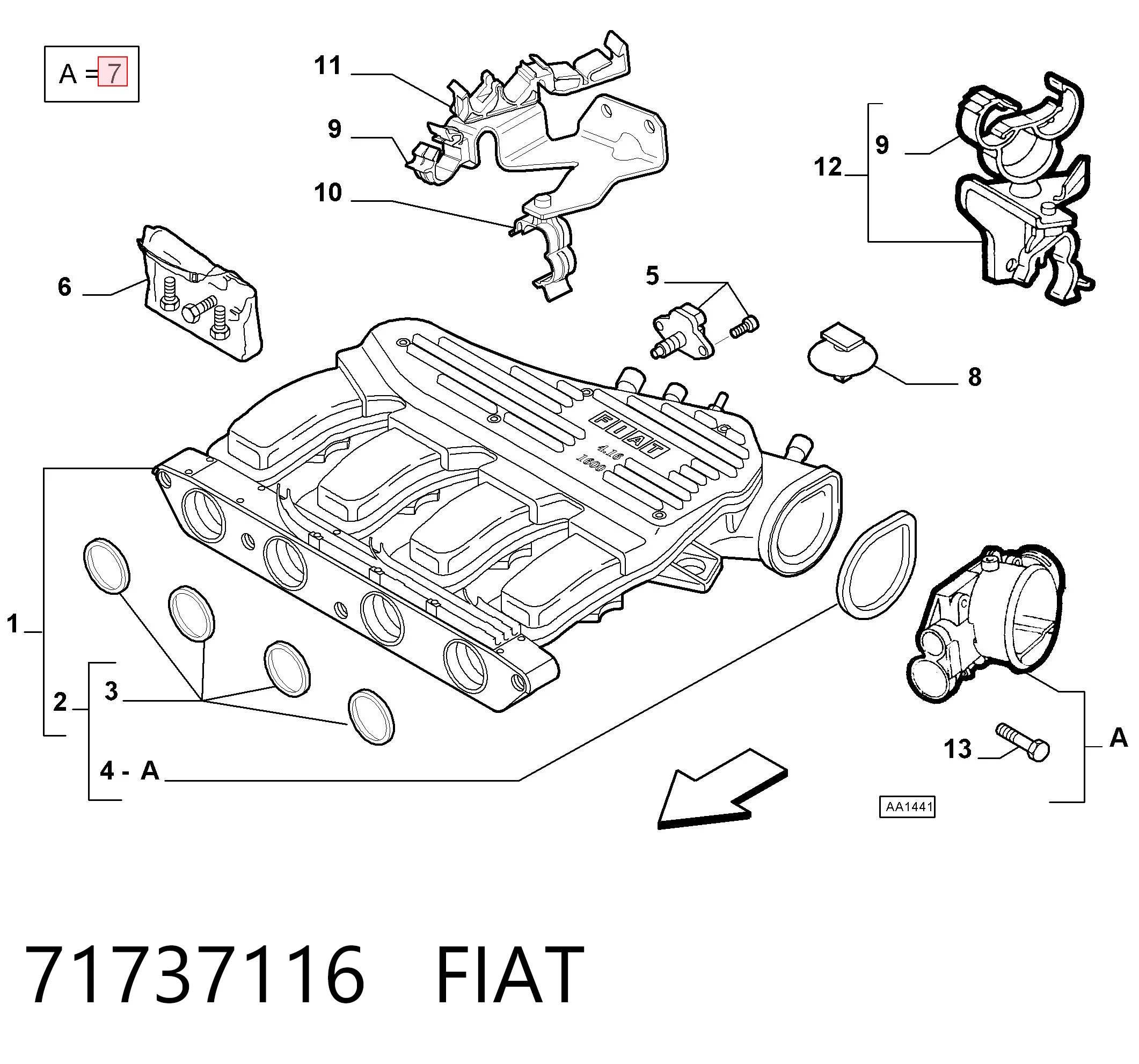 71737116 Fiat/Alfa/Lancia Válvula de borboleta montada