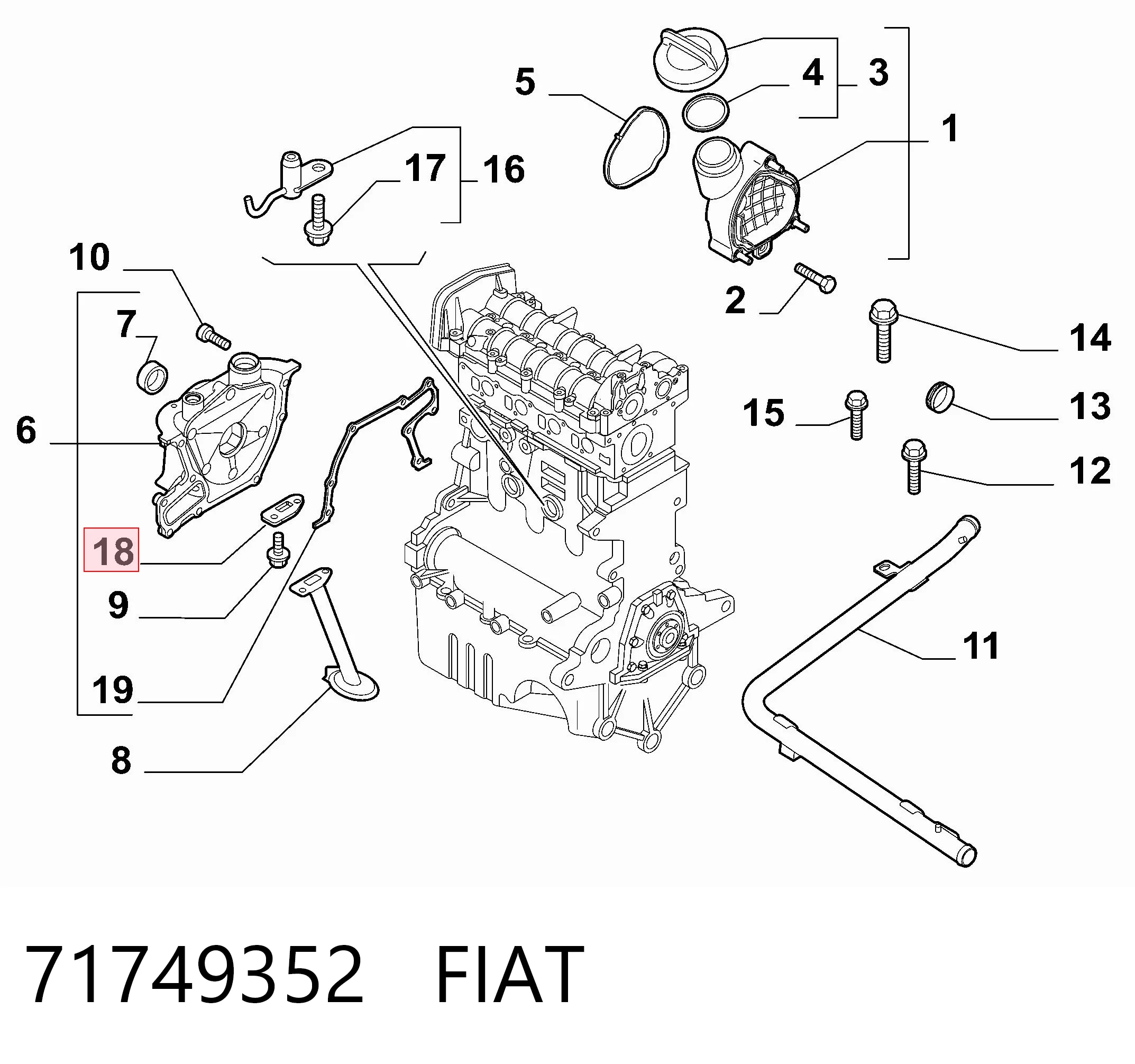 71749352 Fiat/Alfa/Lancia Vedante de bomba de óleo