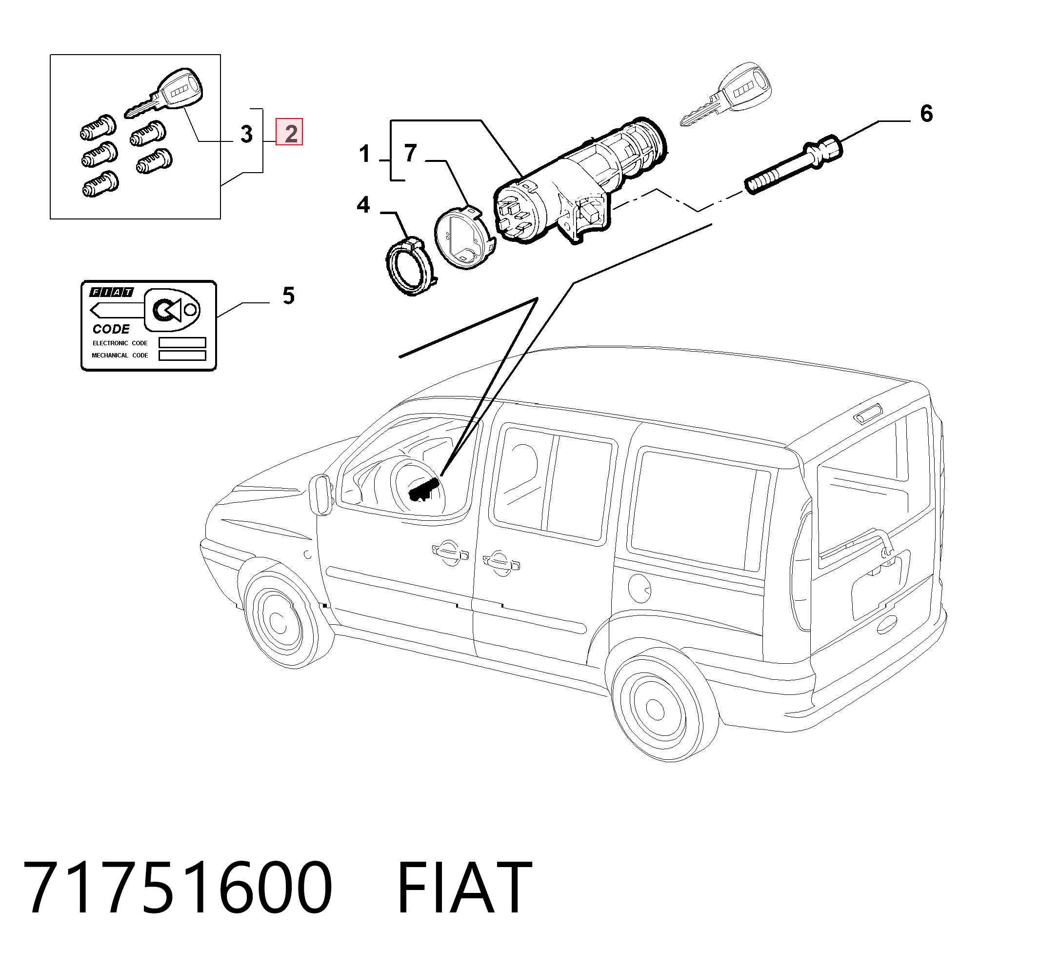 Trinco de fecho de ignição para Fiat Doblo 223