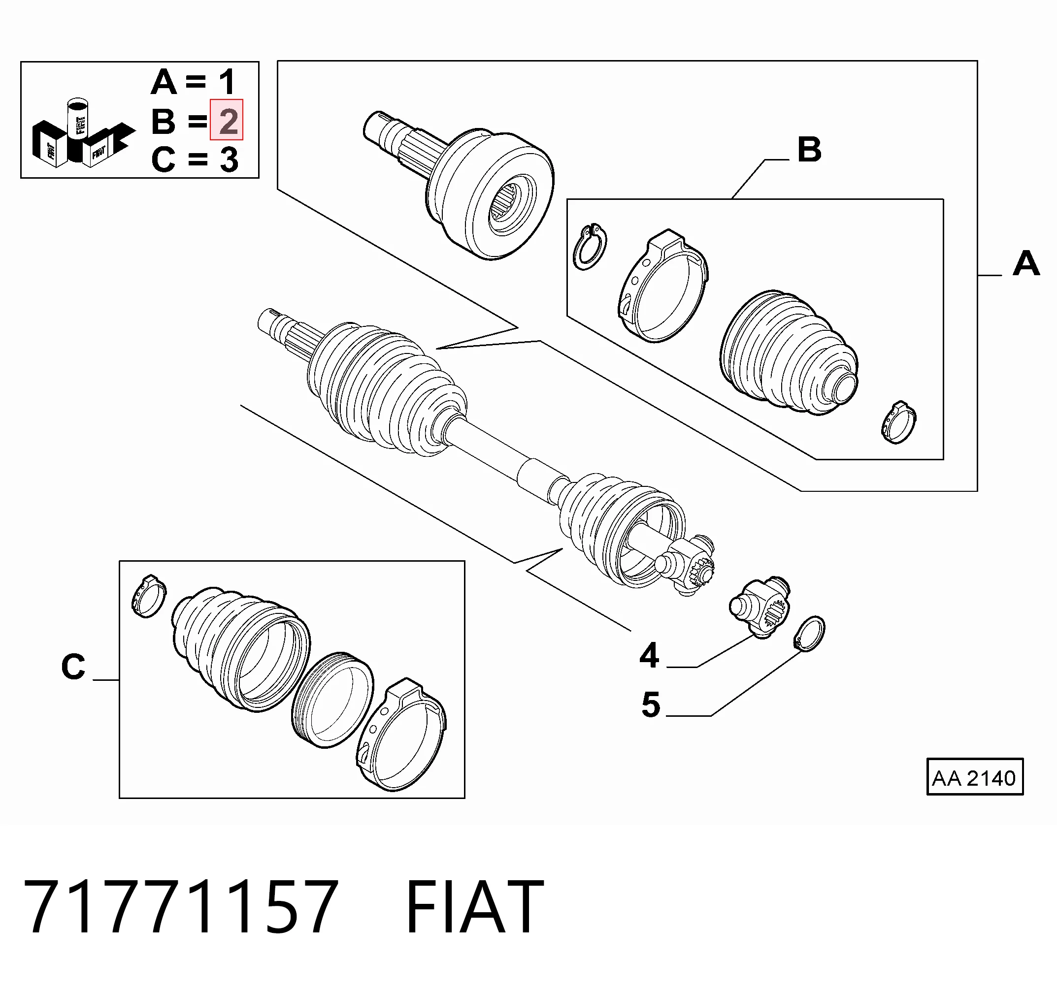 Bota de proteção externa de junta homocinética do semieixo dianteiro para Fiat 500 334