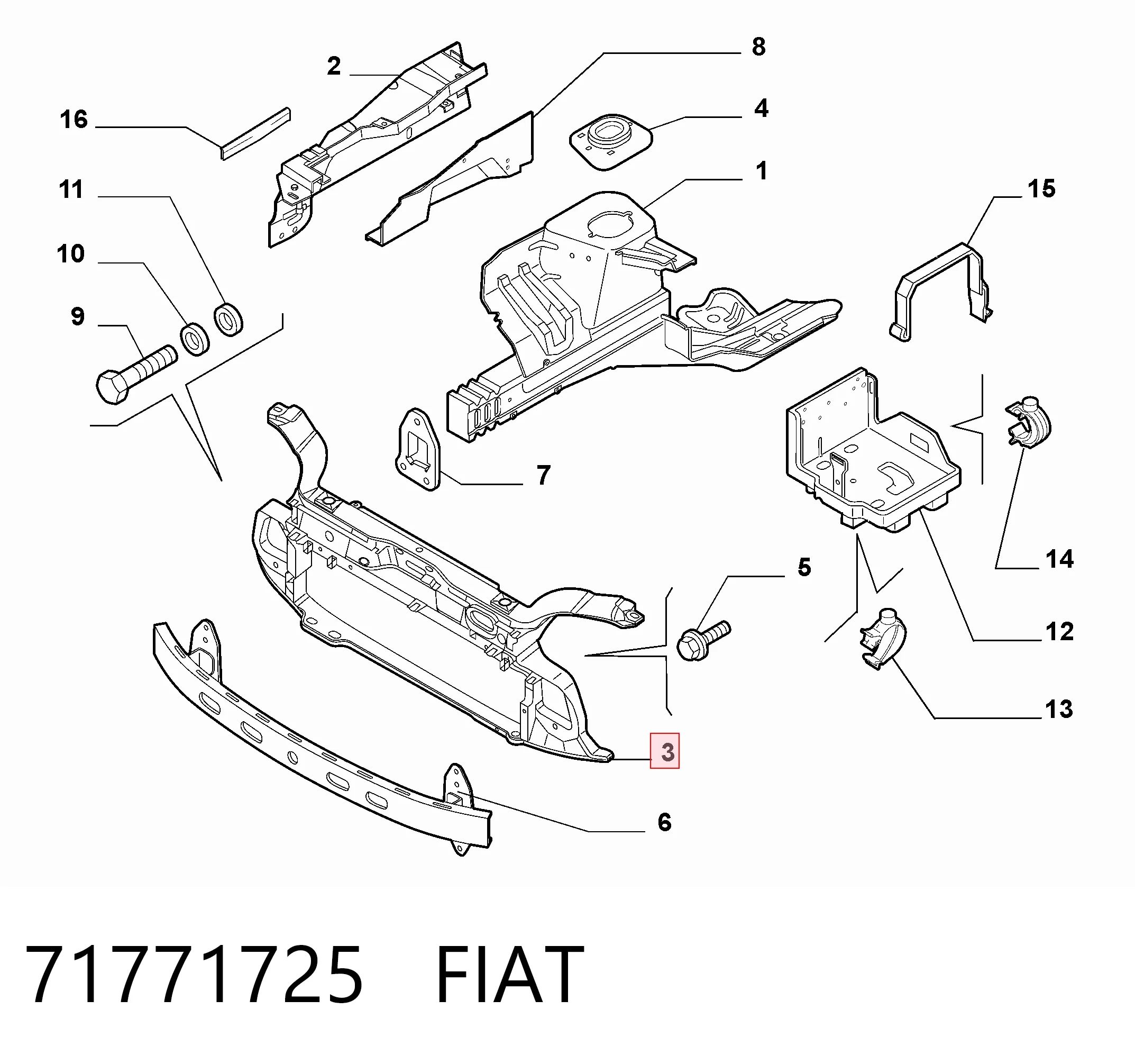 Suporte do radiador montado (painel de montagem de fixação das luzes) para Fiat Panda II 169A