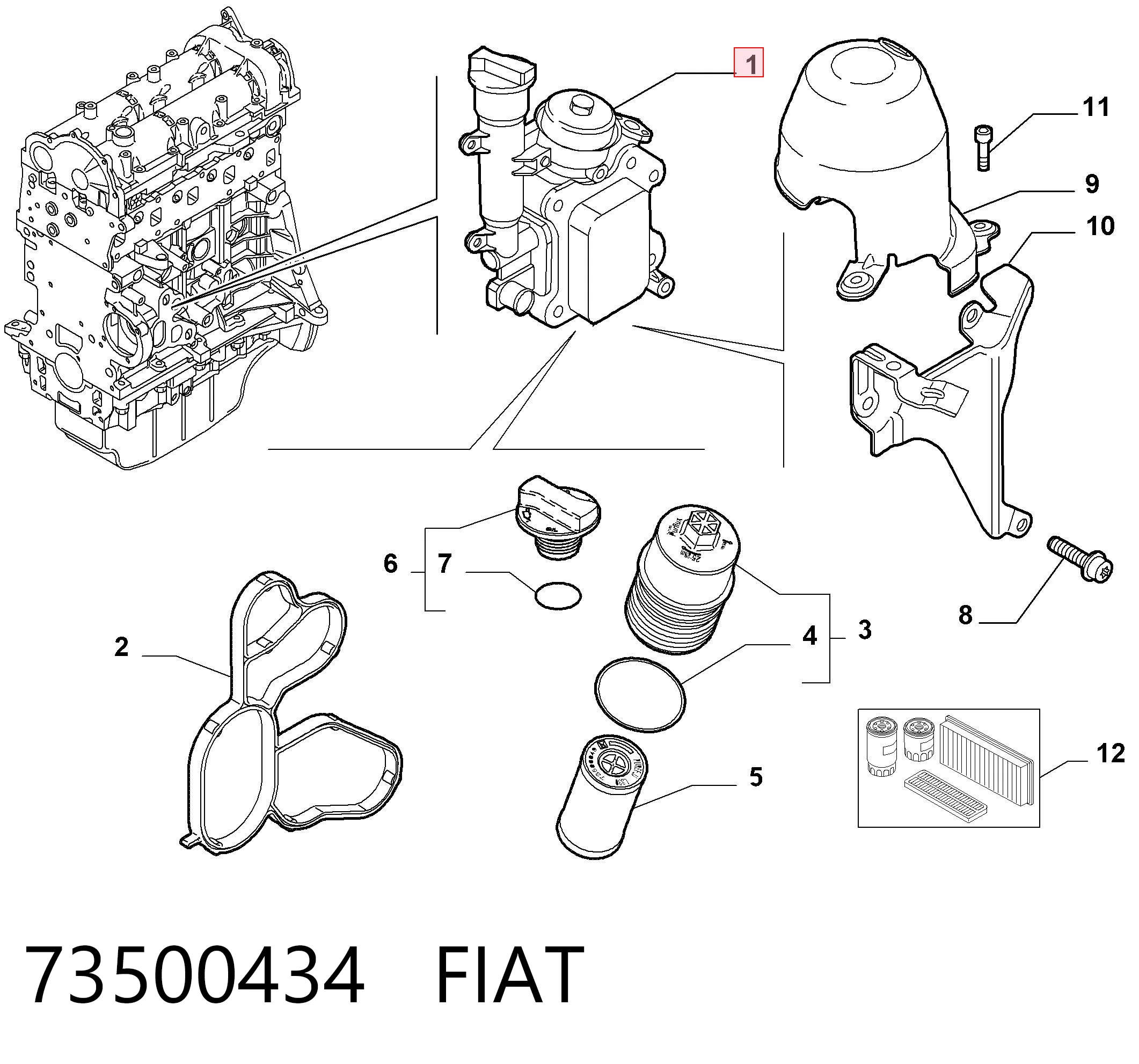73500434 Fiat/Alfa/Lancia Caixa do filtro de óleo