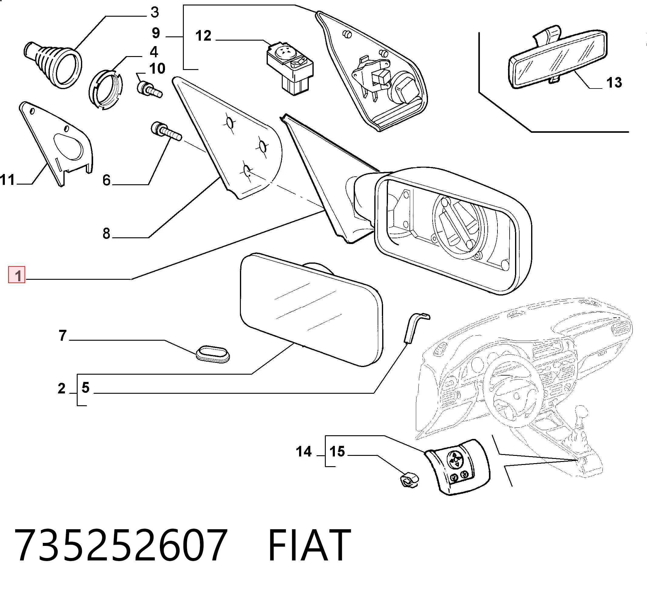 Espelho de retrovisão esquerdo para Fiat Palio 178DX