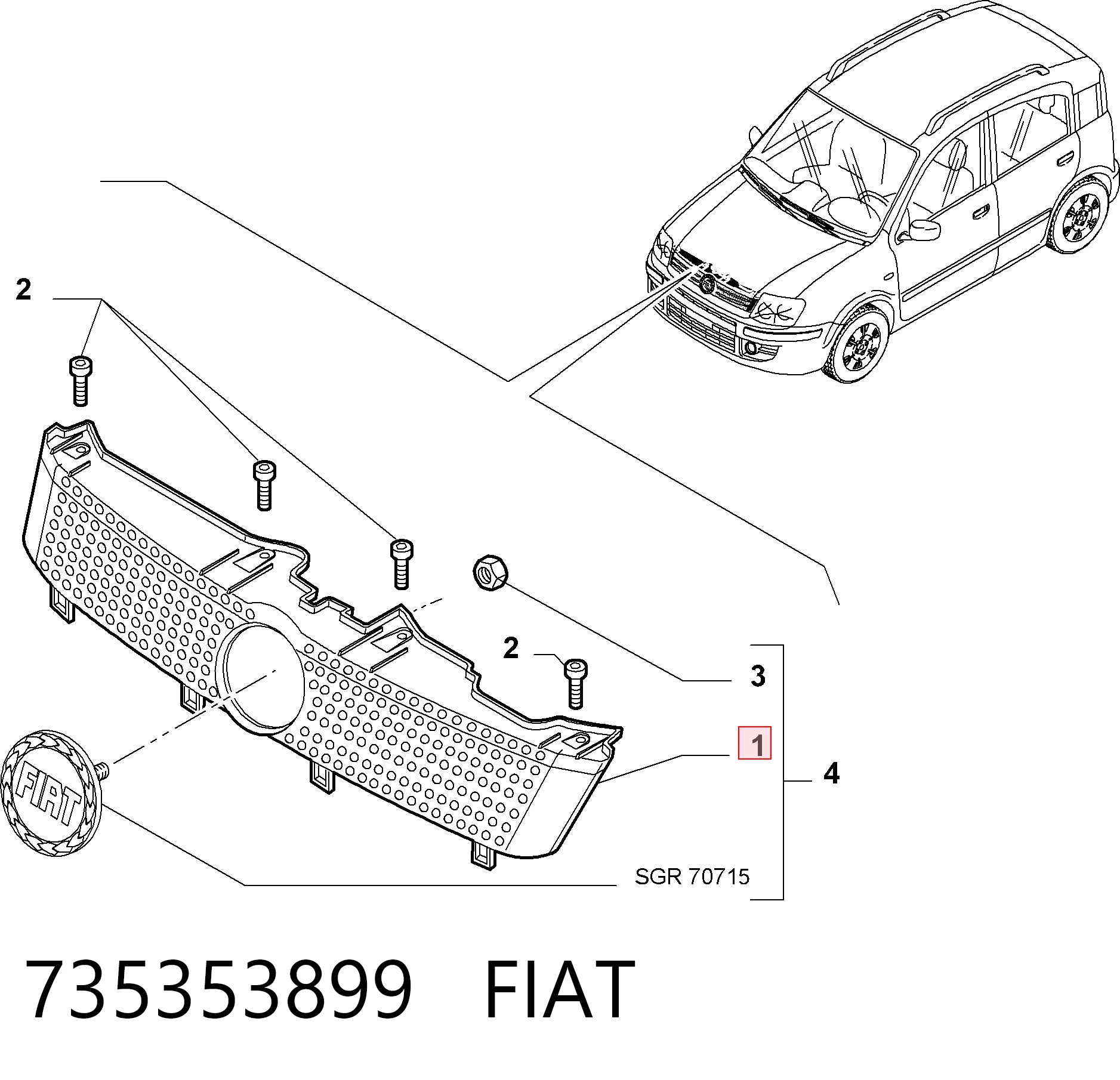  Grelha do radiador Fiat Panda II hatchback (169A) (2003 - 2013) II