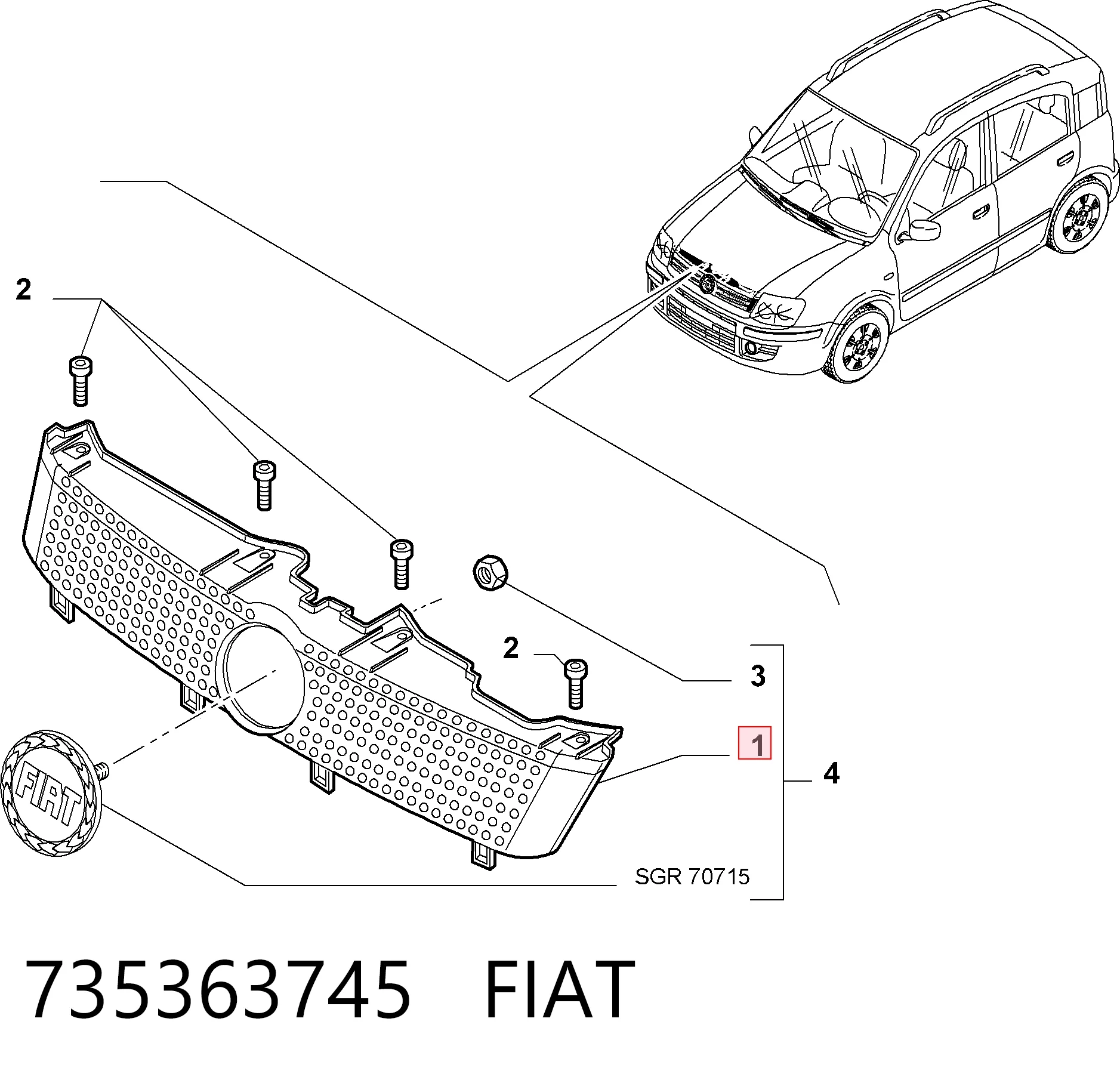 Grelha do radiador para Fiat Panda 169A