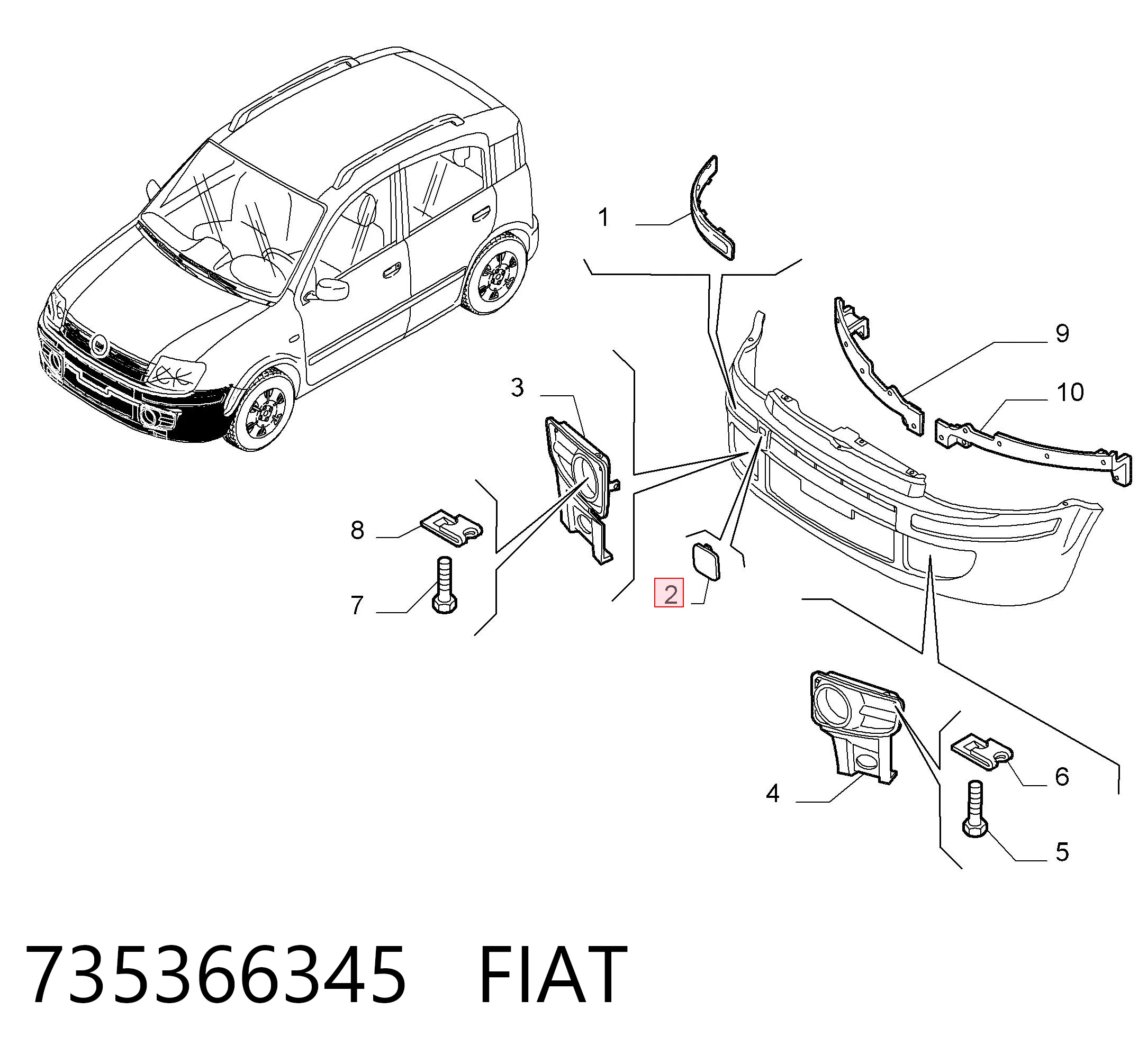 Tampão dianteira do pára-choque do gancho de reboque Fiat Panda II 169A ao melhor preço