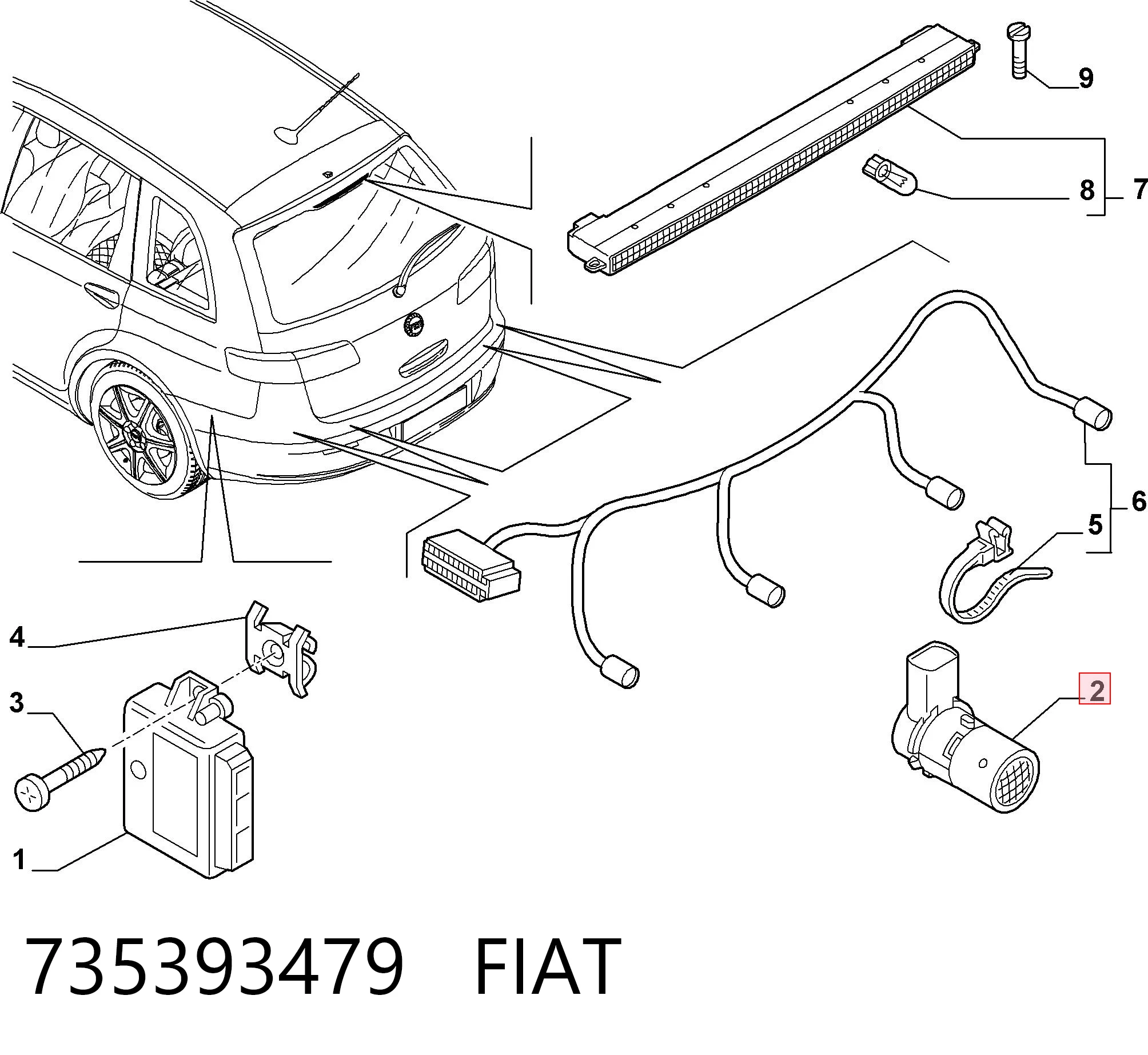 735393479 Fiat/Alfa/Lancia Sensor traseiro de sinalização de estacionamento (sensor de estacionamento)