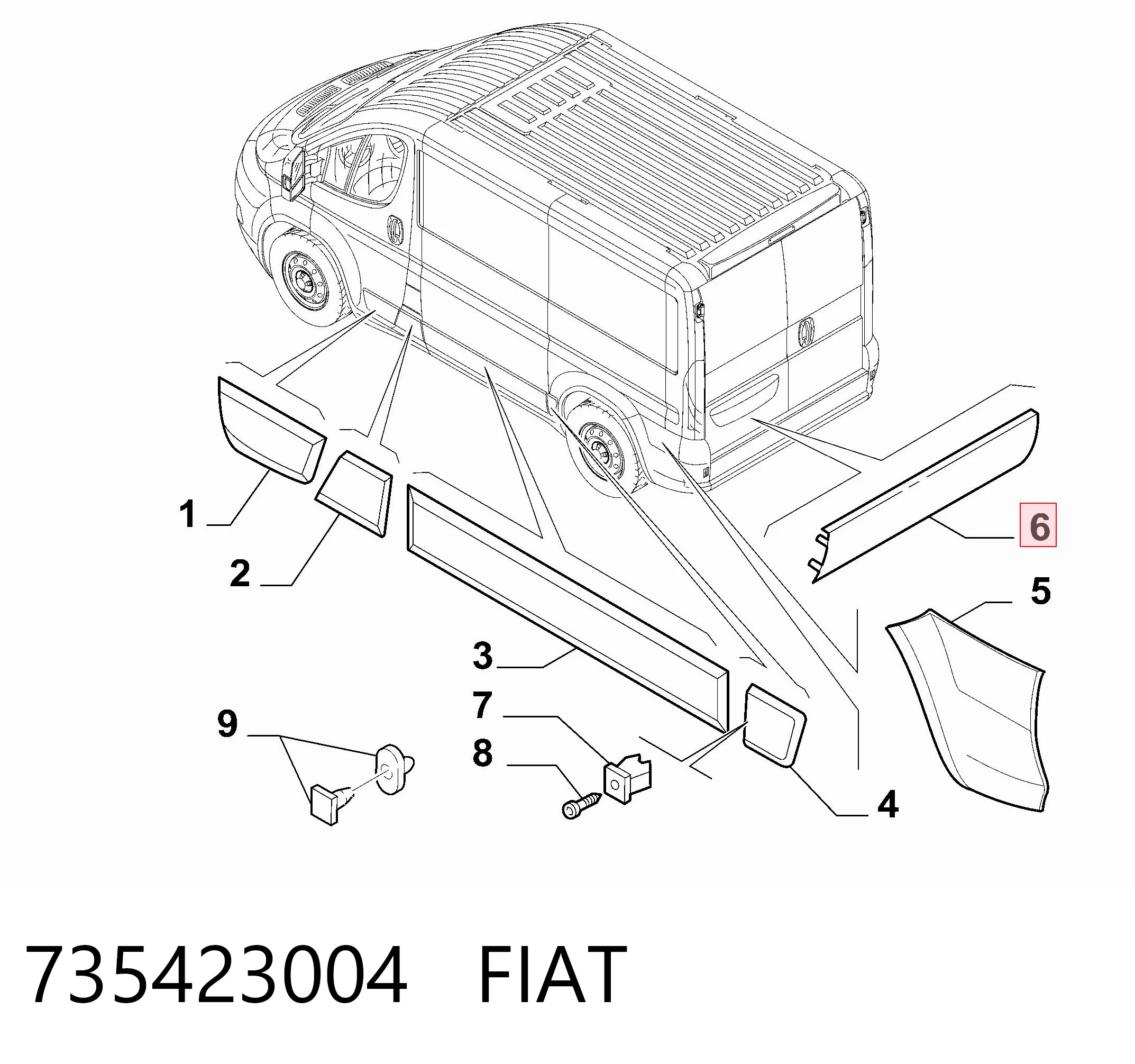 Moldura da porta traseira direita 735423004 Chrysler