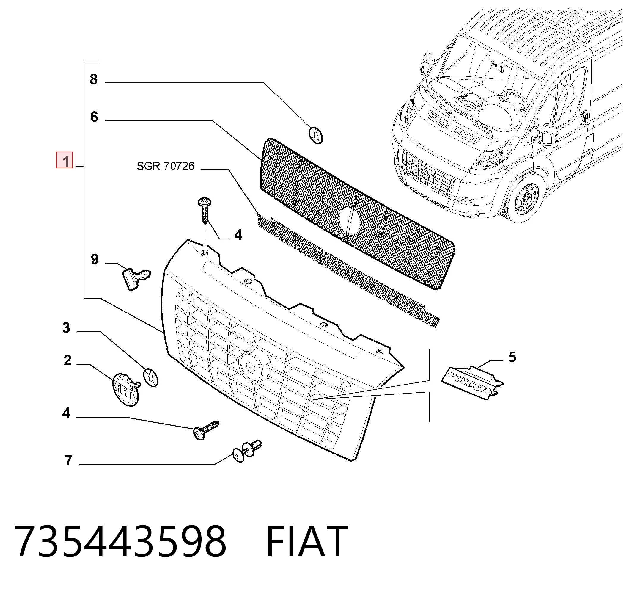  Grelha do radiador Fiat Ducato III сaixa (250) (2006 - 2026) III