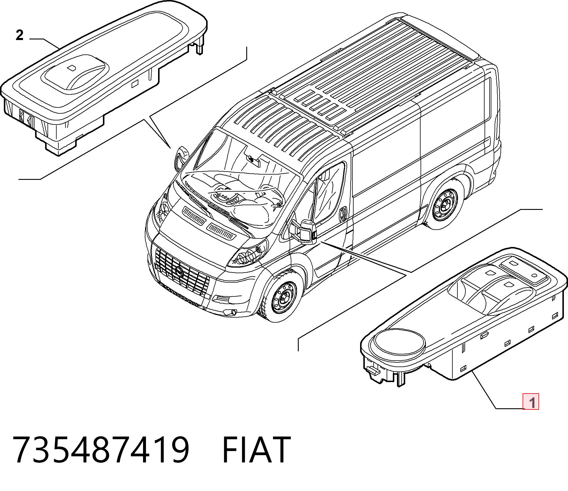 735487419 Fiat/Alfa/Lancia Unidade de botões dianteira esquerda de controlo de elevador de vidro