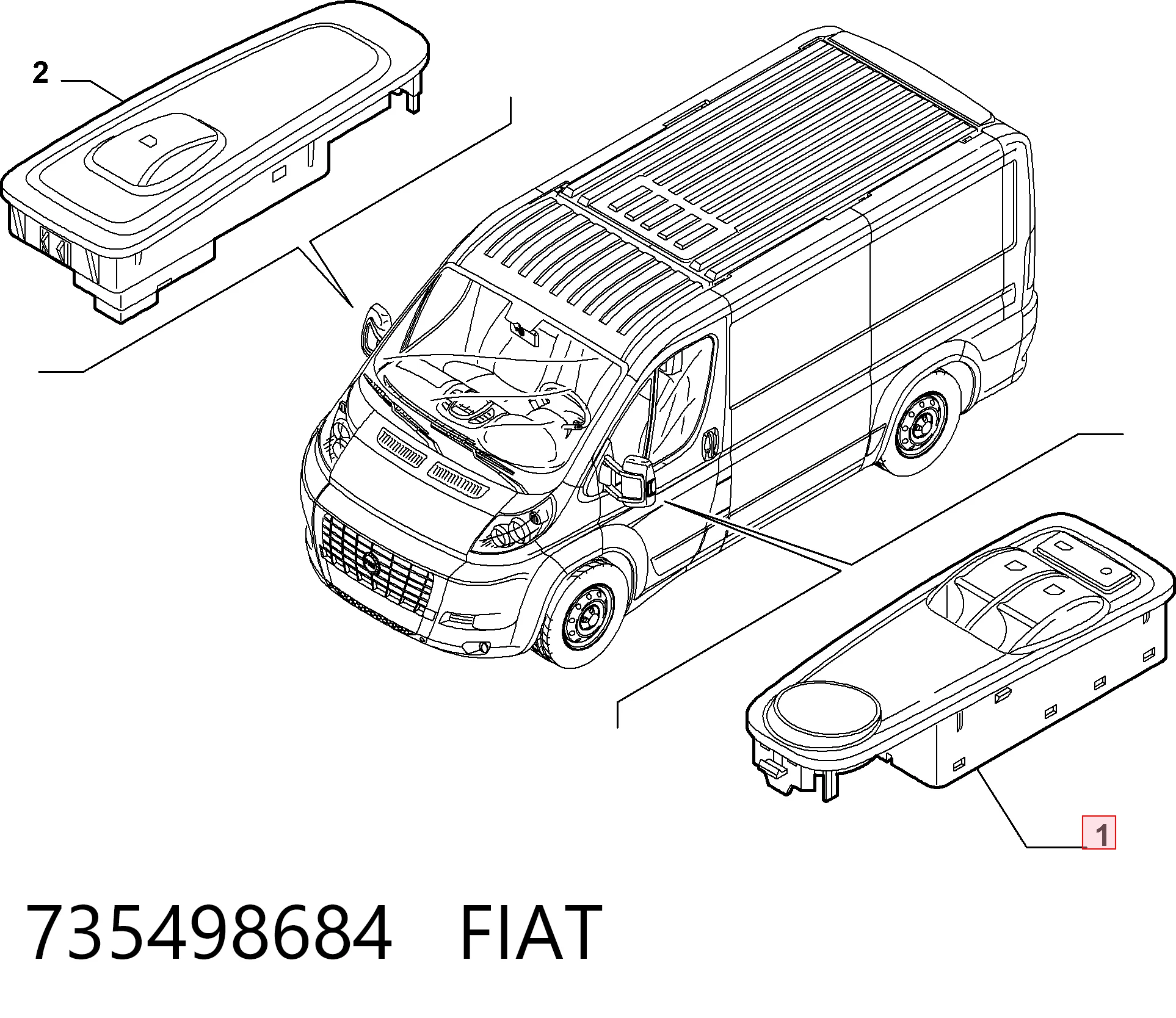 735498684 Fiat/Alfa/Lancia Unidade de botões dianteira esquerda de controlo de elevador de vidro