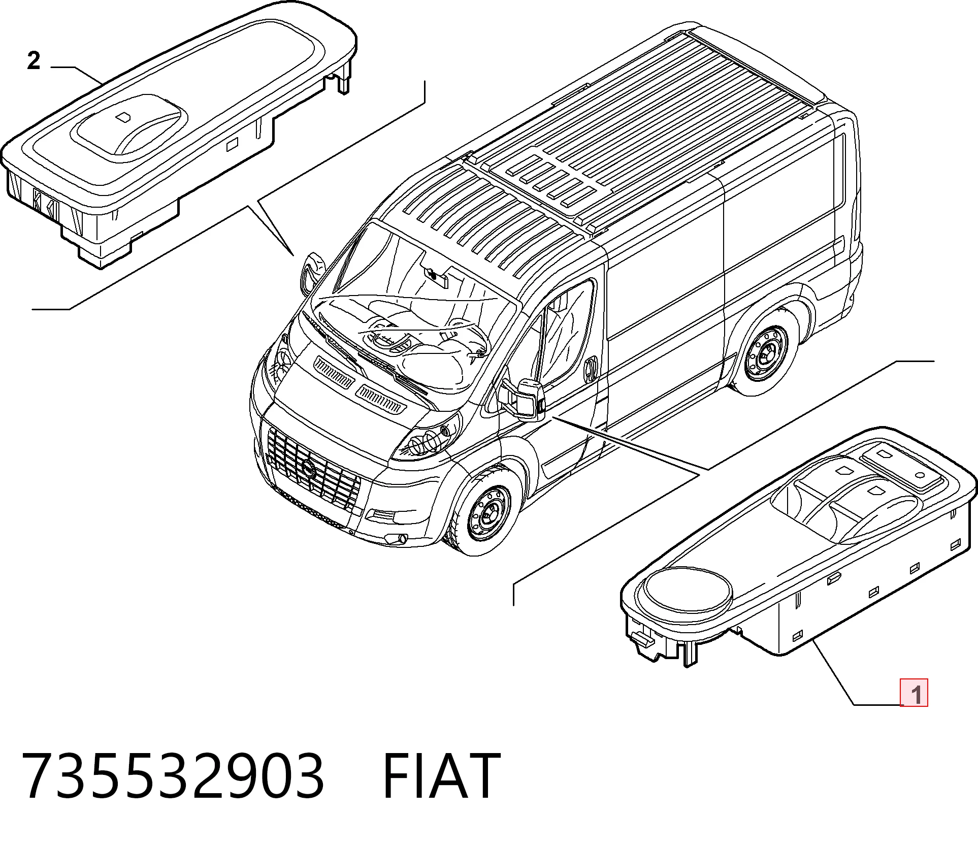 735532903 Fiat/Alfa/Lancia Unidade de botões dianteira esquerda de controlo de elevador de vidro