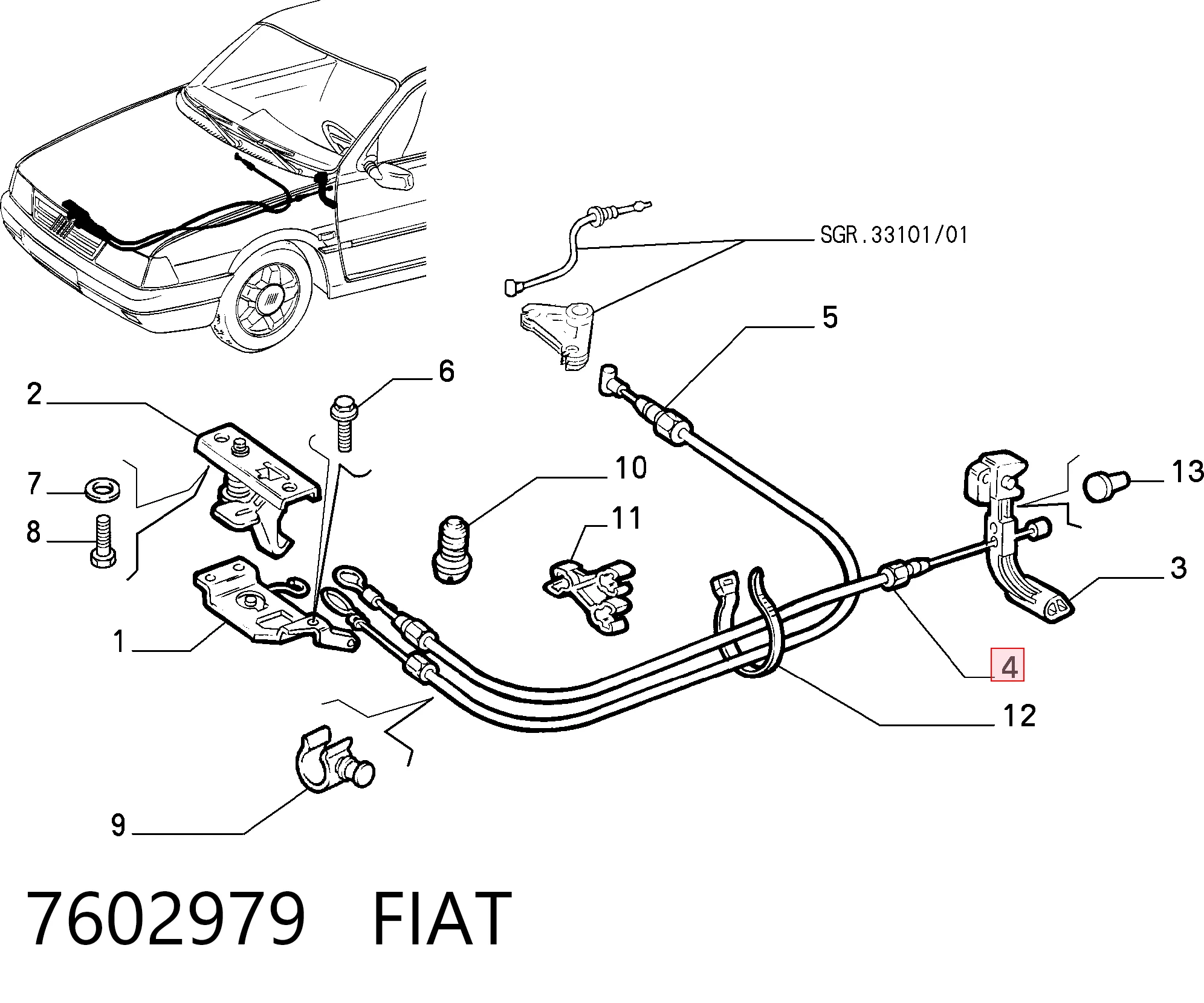 Cabo de abertura da capota Fiat Tempra  159 ao melhor preço