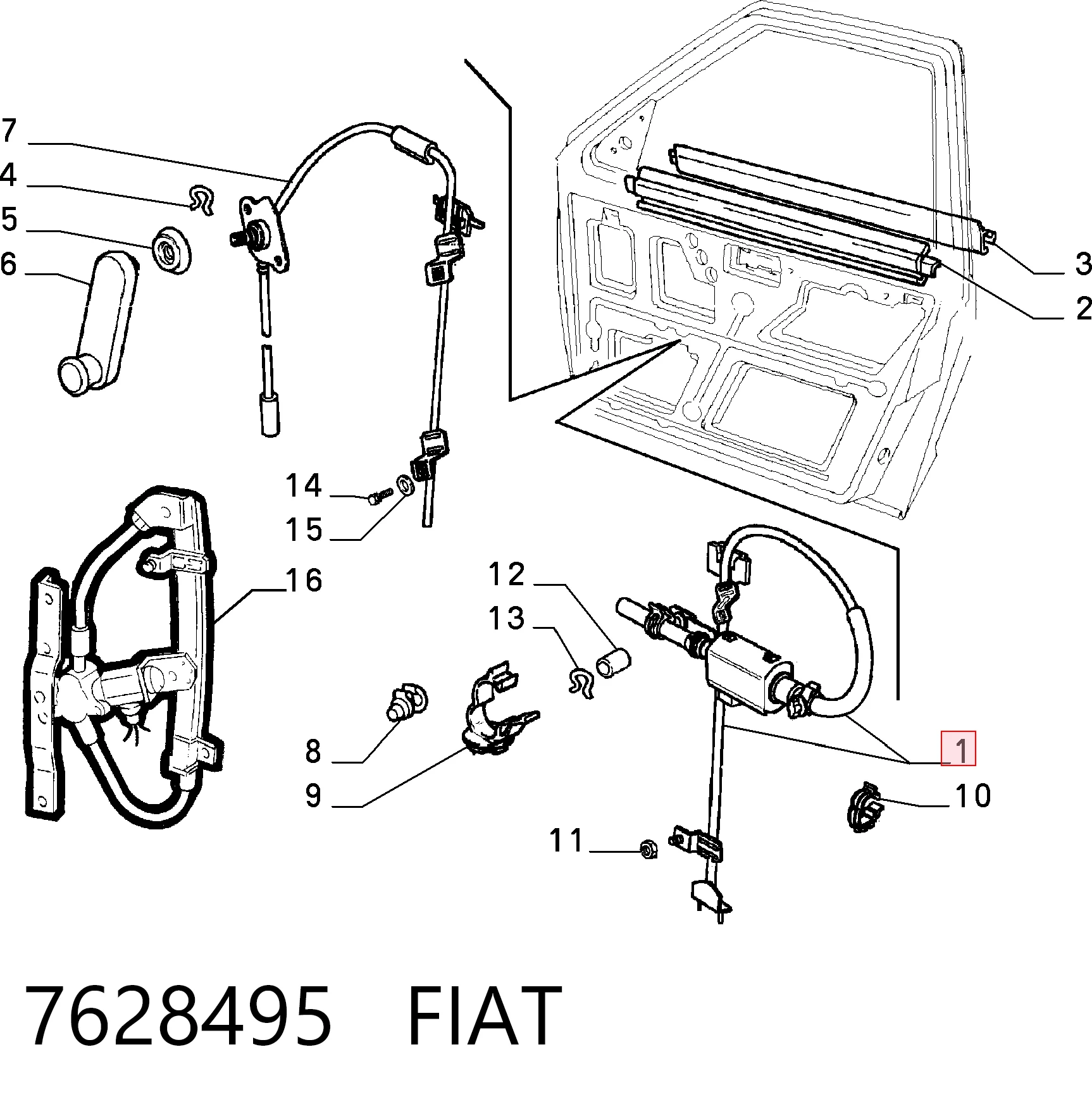 Mecanismo de acionamento de vidro da porta dianteira direita Fiat Uno  146A